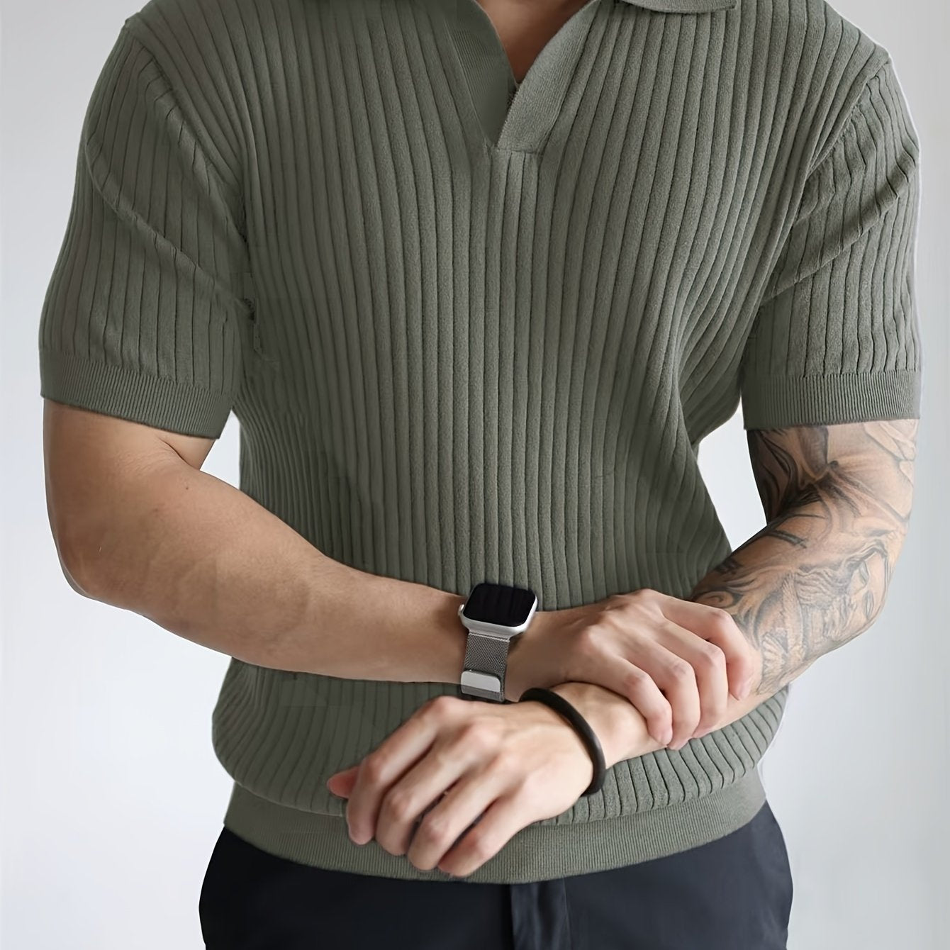 Herren Polo Shirt – Gestreift Struktur & Kurzarm Lässig