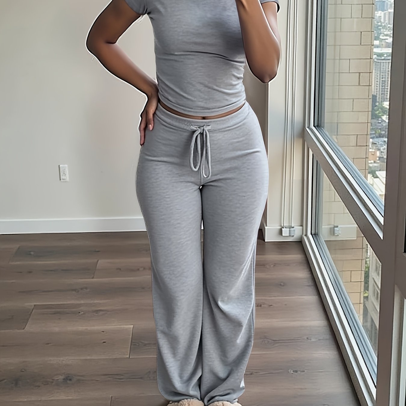 Damen 2-teiliges Set mit Kurzarmtop und Weiter Hose