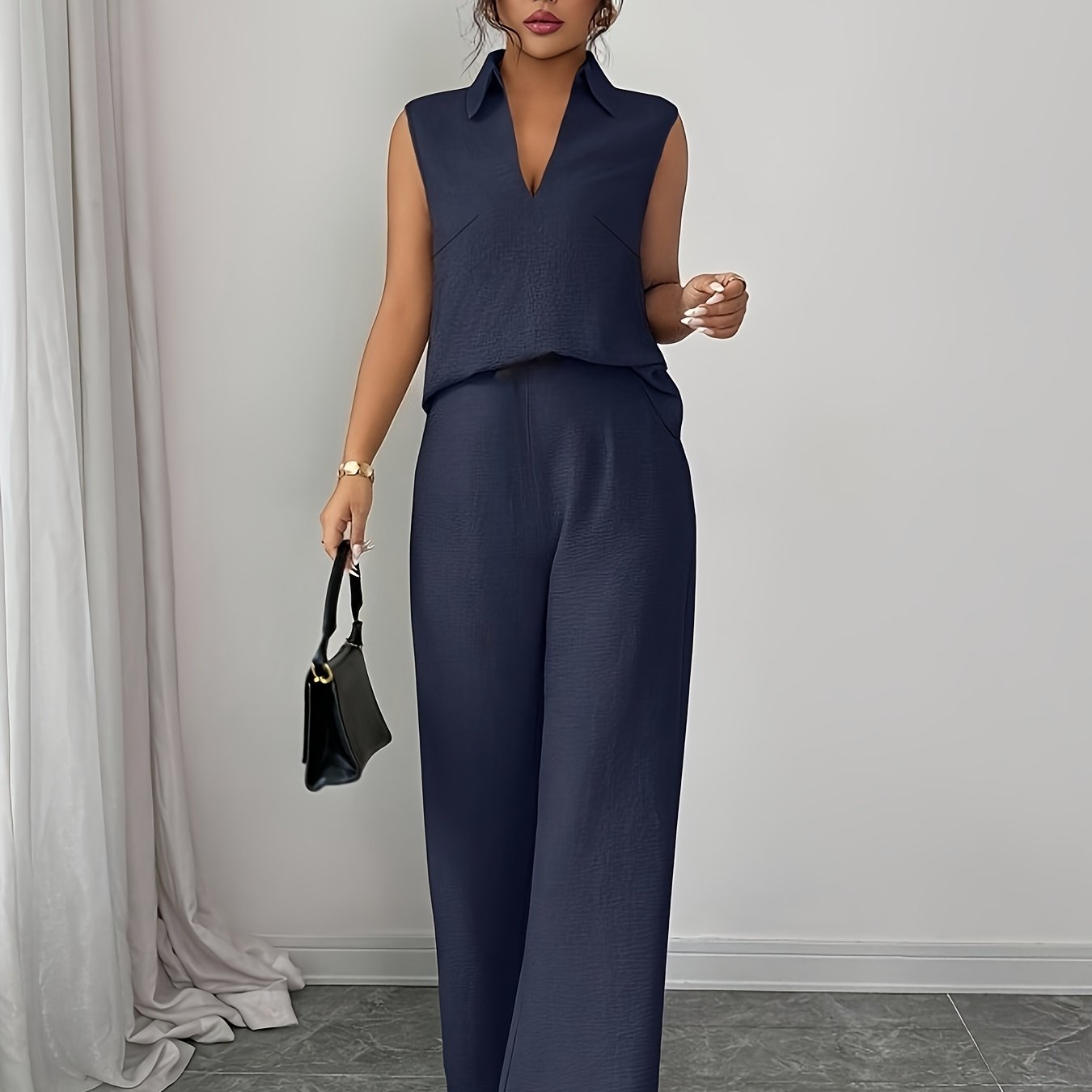 Damen Zweiteiliges Set mit V-Ausschnitt und Gerader Hose