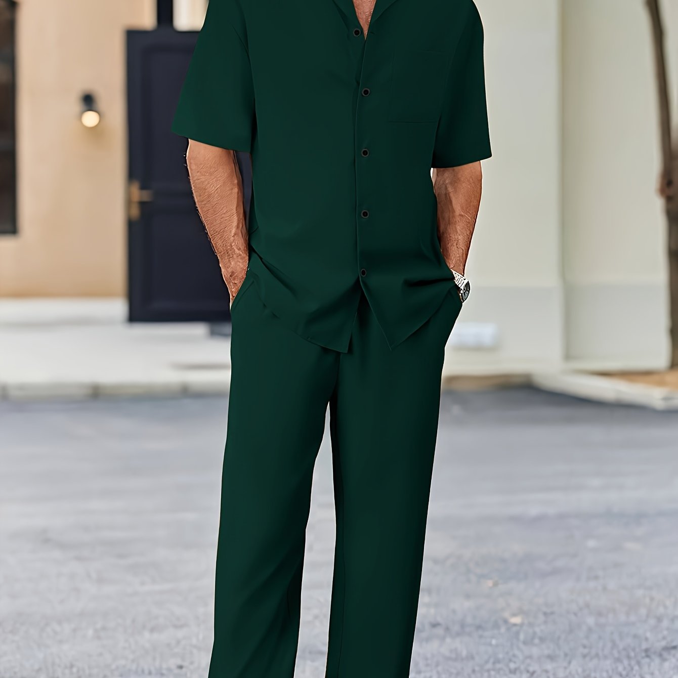 Herren Kurzarm Set mit Hemd und Lockerer Hose