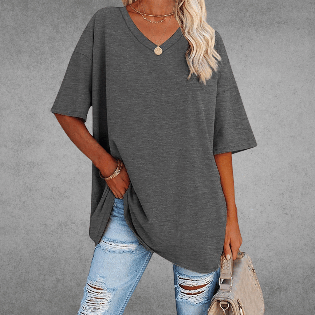 Ease Damen T-Shirt – Oversize V-Ausschnitt & Drop Shoulder