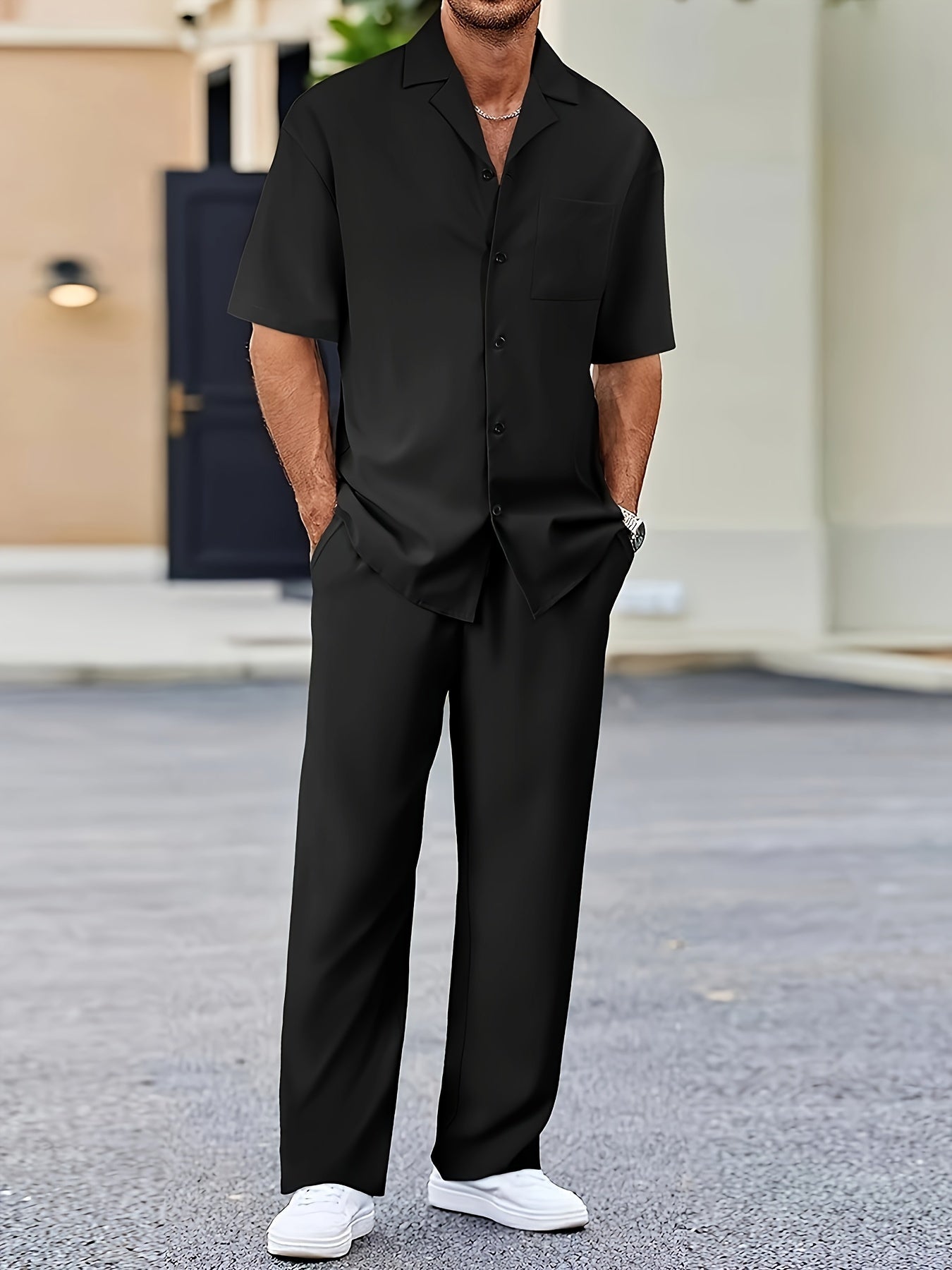 Herren Kurzarm Set mit Hemd und Lockerer Hose