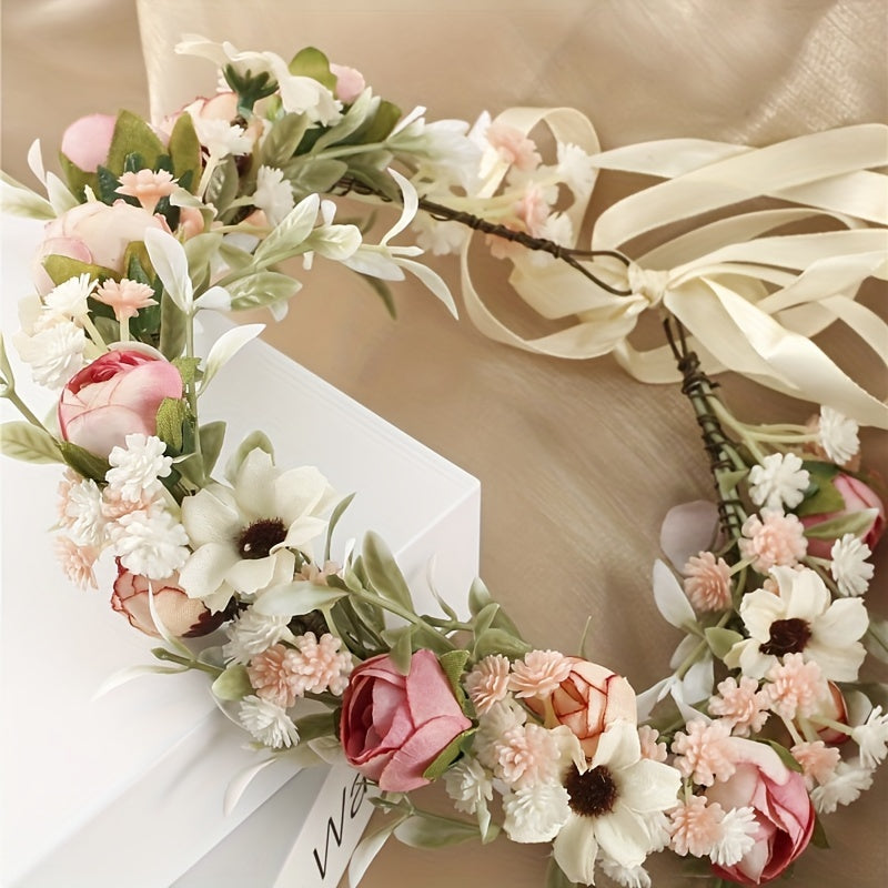 Damen Oktoberfest Blumenkranz mit Rosen und Schleierkraut