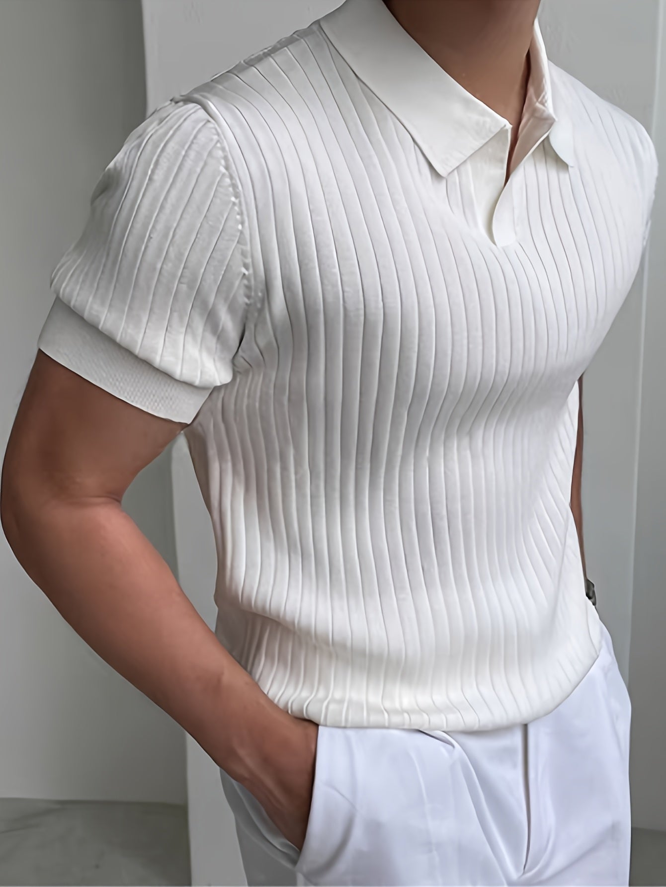 Herren Polo Shirt – Gestreift Struktur & Kurzarm Lässig