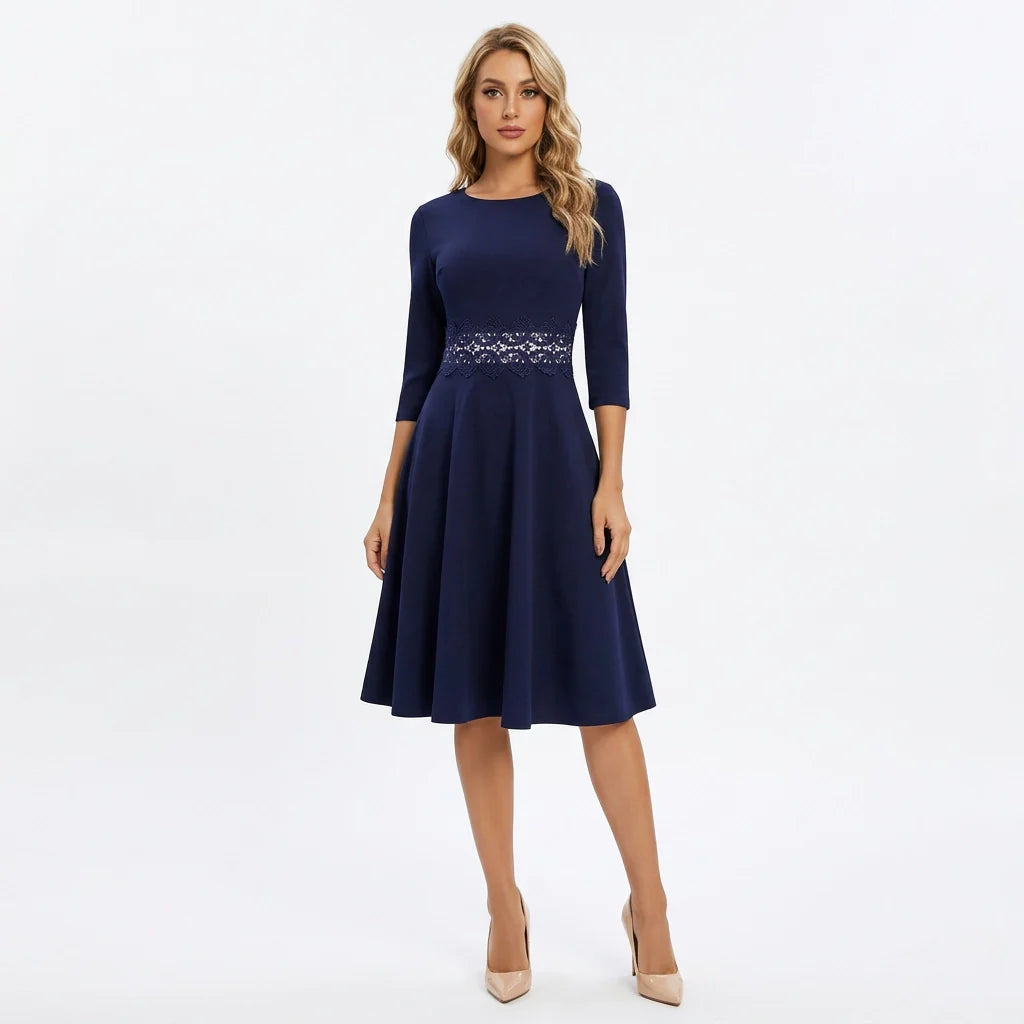 Damen A-Linien-Kleid mit Ärmeln & Knielanger Passform