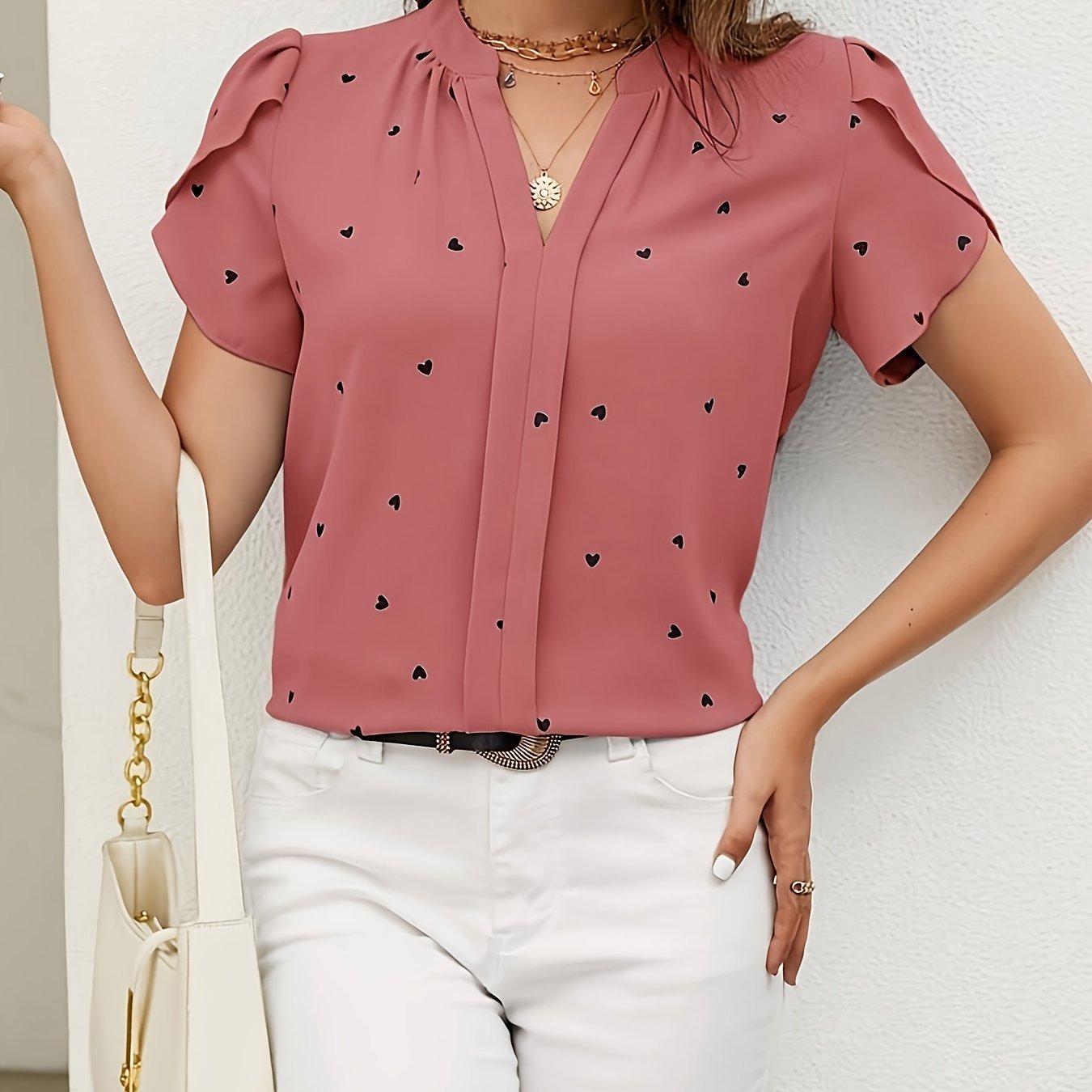 Damen Casual Bluse mit Herzmuster