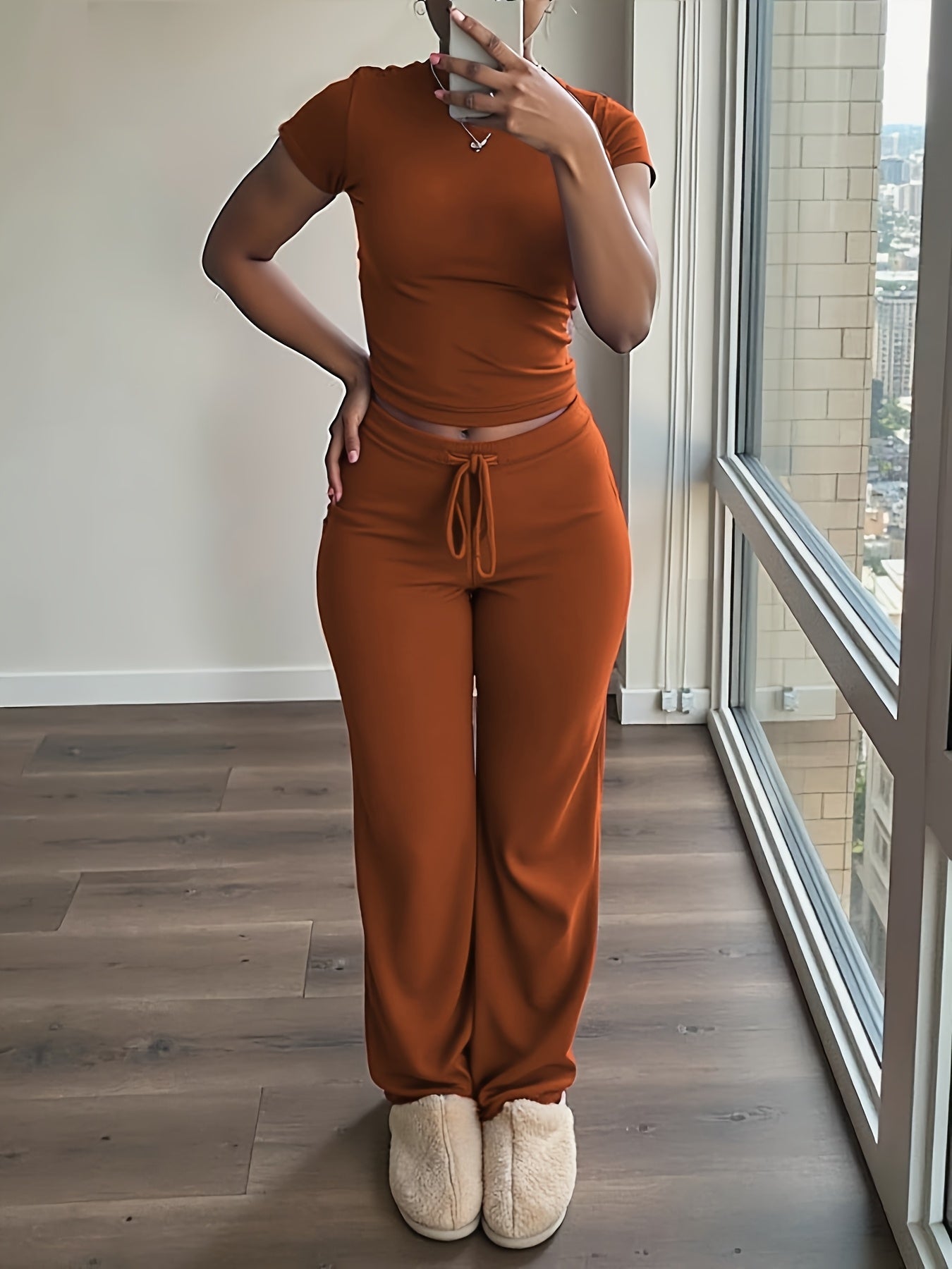 Damen 2-teiliges Set mit Kurzarmtop und Weiter Hose