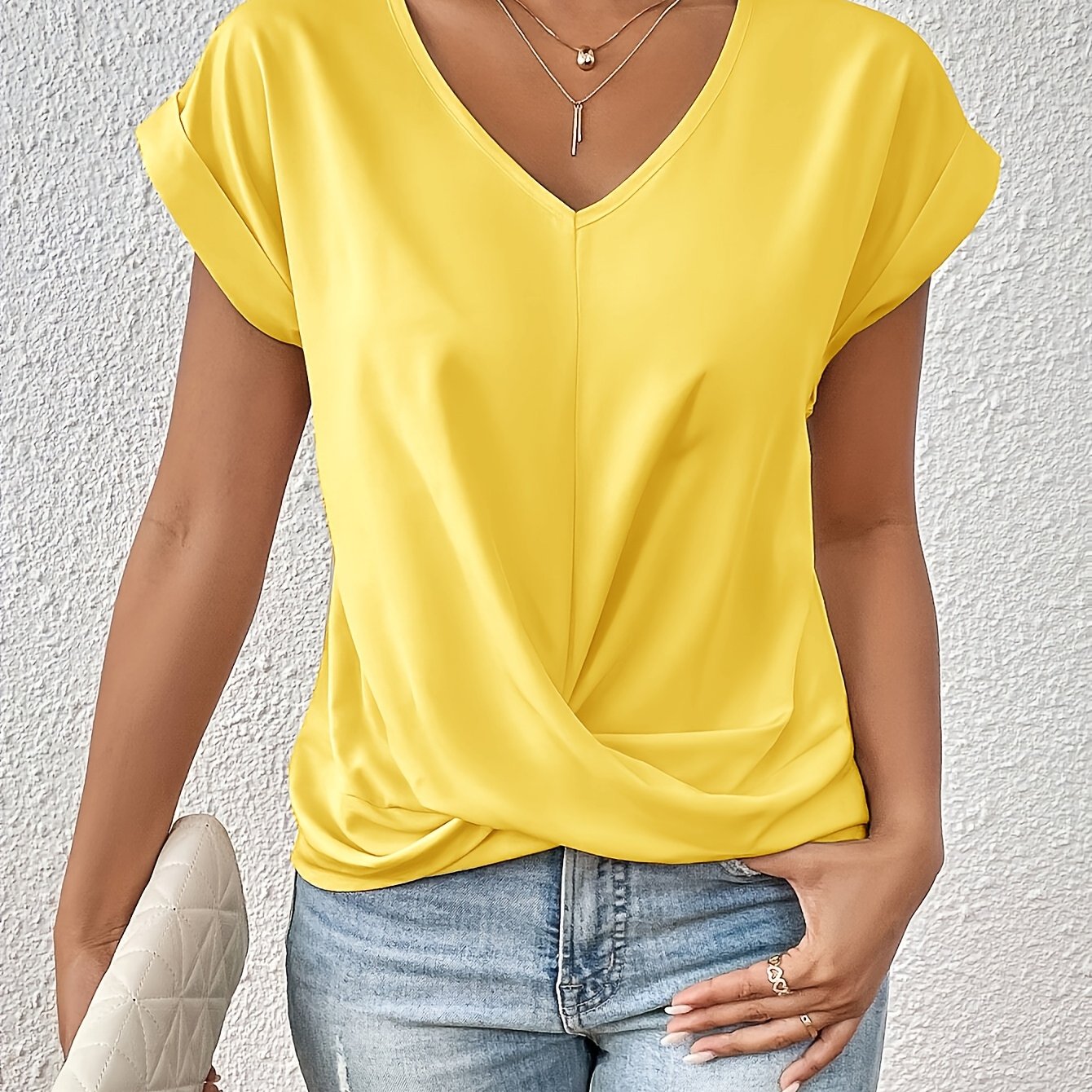Damen Elegantes Kurzarm Top mit Herzausschnitt