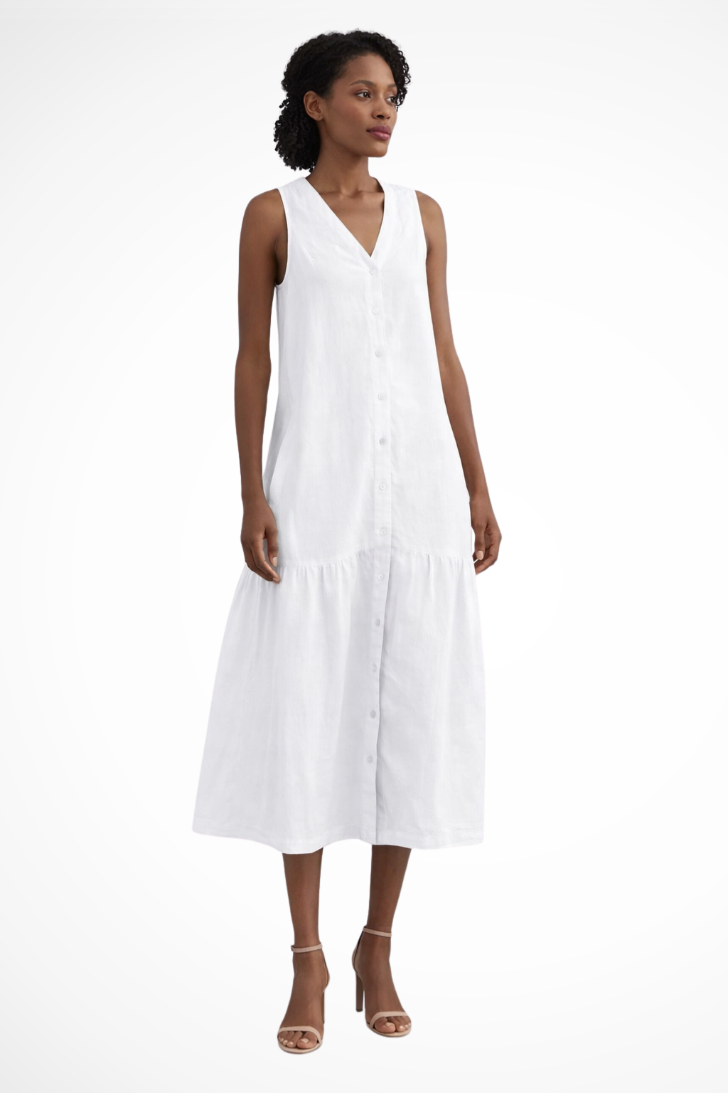 Willa Damen Maxikleid – V-Ausschnitt & Leinen mit Knopfleiste Sommerlich