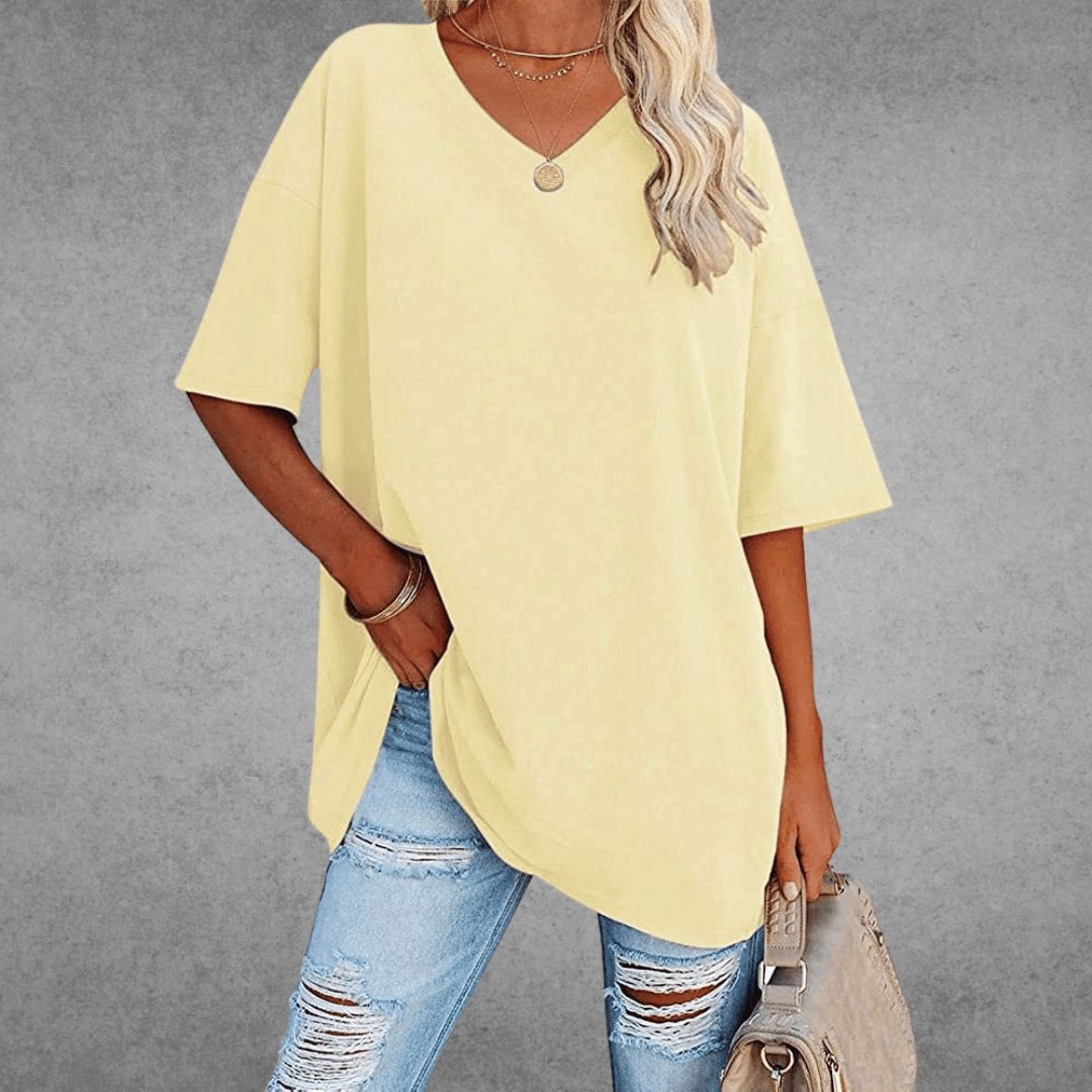 Ease Damen T-Shirt – Oversize V-Ausschnitt & Drop Shoulder