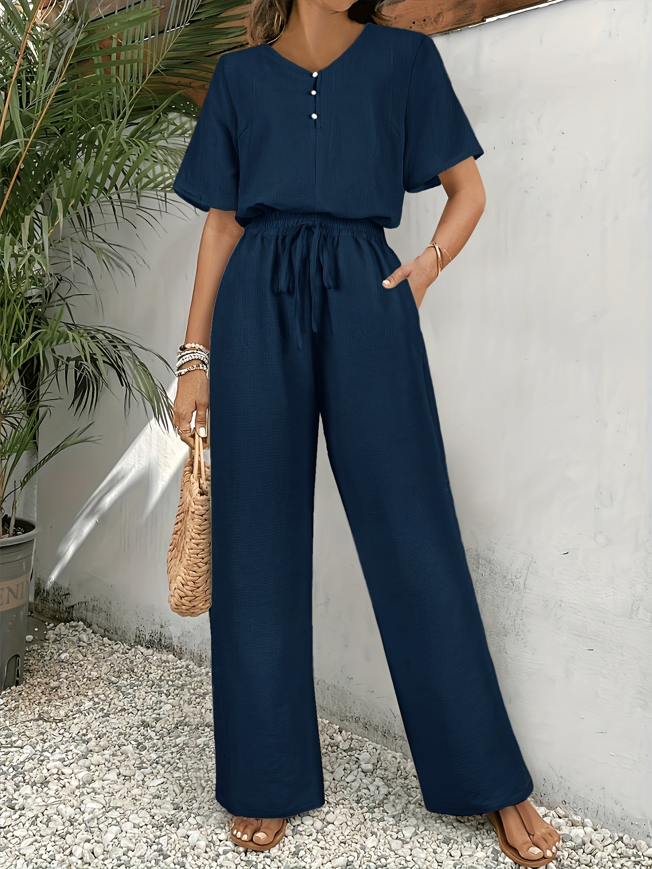 Damen Set – Boho V-Ausschnitt & Schlaghose Elegant