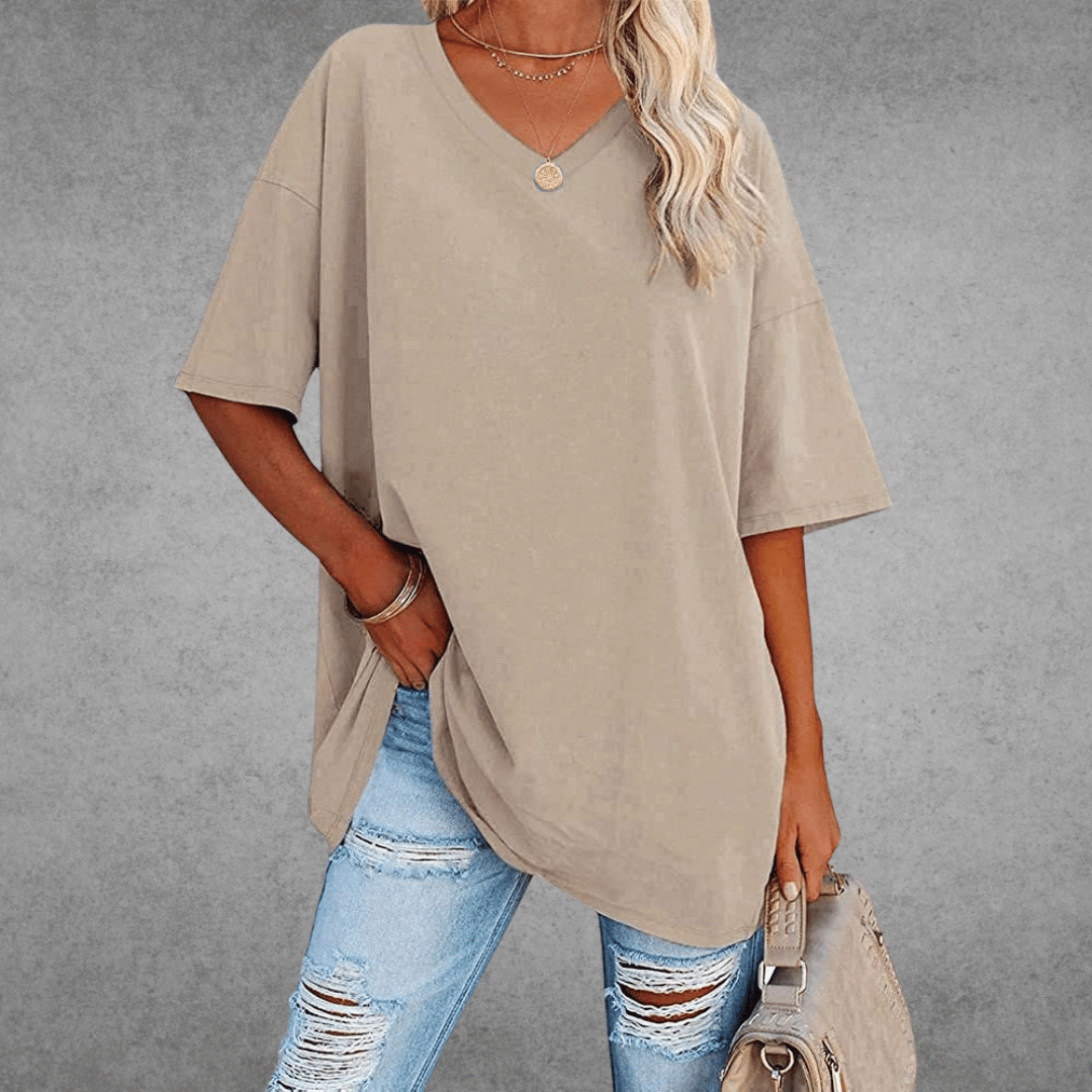Ease Damen T-Shirt – Oversize V-Ausschnitt & Drop Shoulder