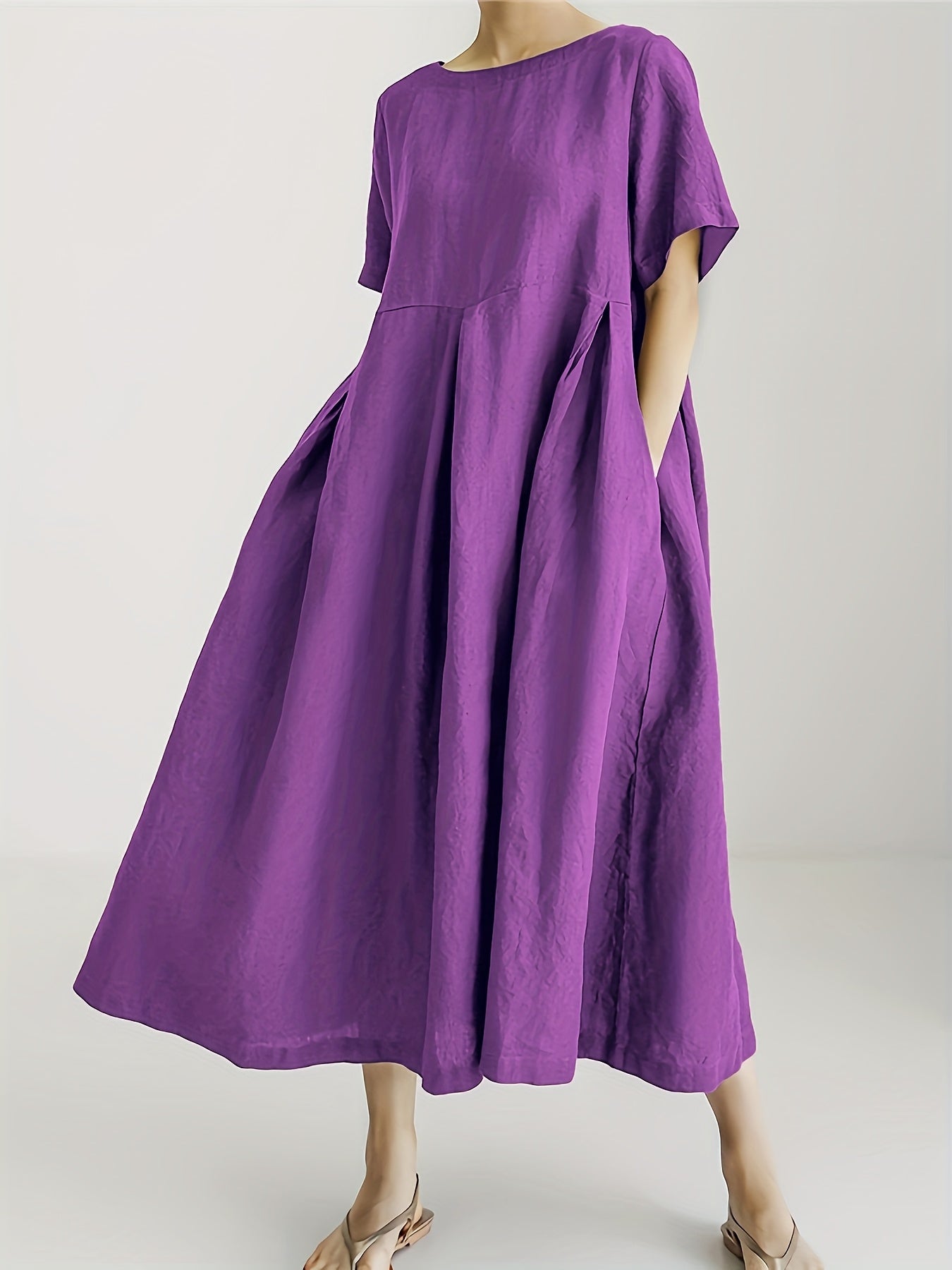 Damen Lockeres Leinenkleid für Frühling und Sommer