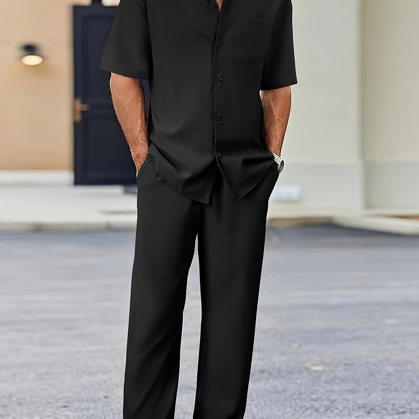 Herren Kurzarm Set mit Hemd und Lockerer Hose