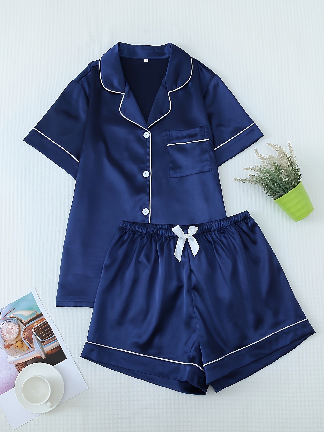 Damen Pyjama Set – Satin Kurzarm Elegant