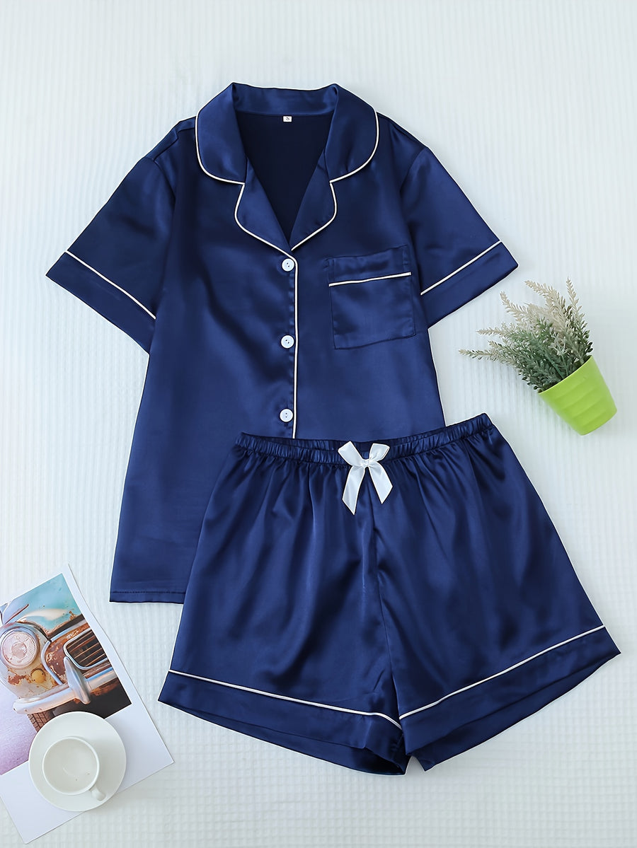 Damen Pyjama Set – Satin Kurzarm Elegant