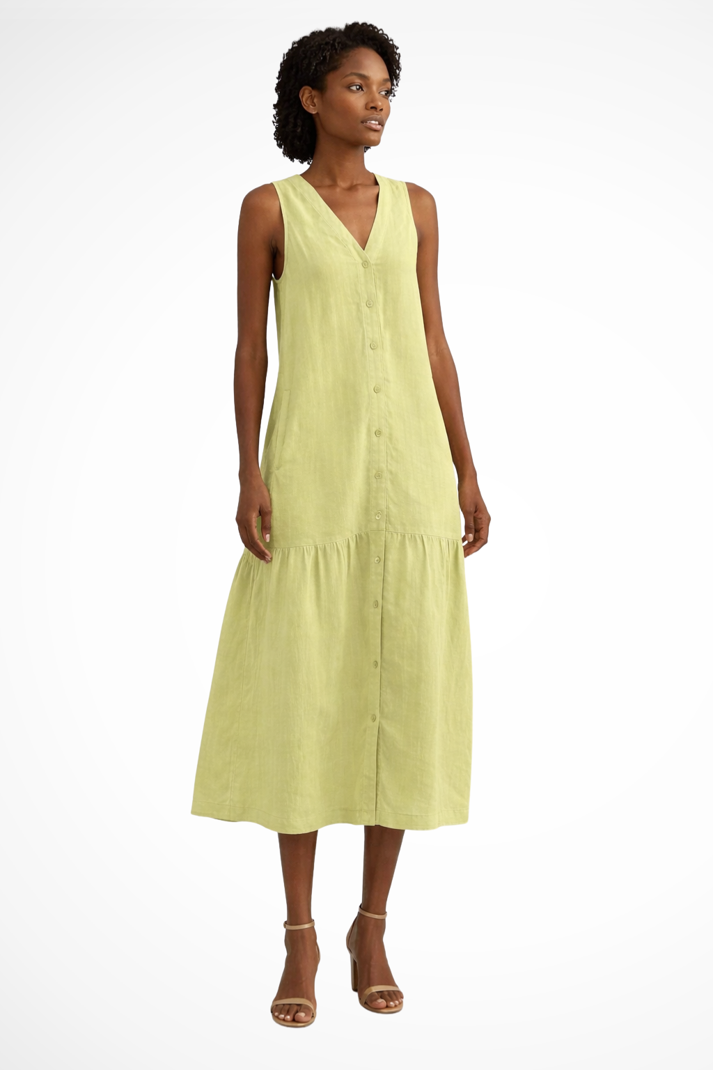 Willa Damen Maxikleid – V-Ausschnitt & Leinen mit Knopfleiste Sommerlich