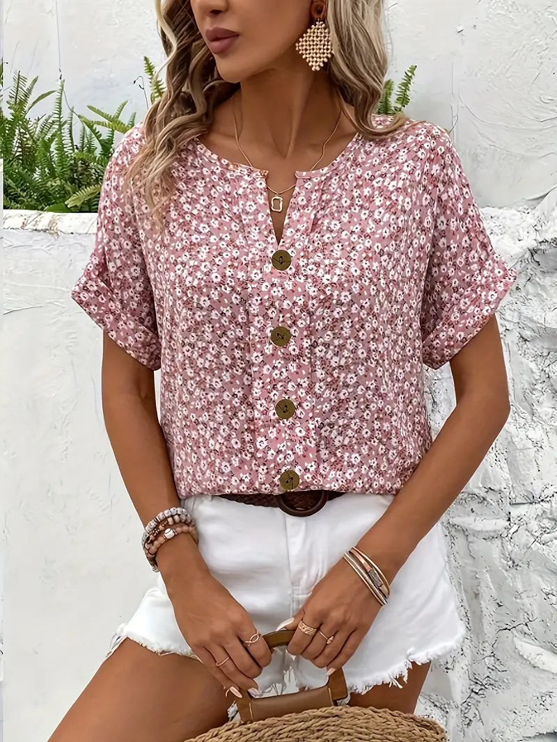 Cosima Damen Bluse – Floral Knopfleiste Elegant