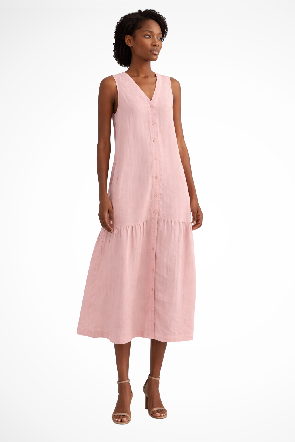 Willa Damen Maxikleid – V-Ausschnitt & Leinen mit Knopfleiste Sommerlich
