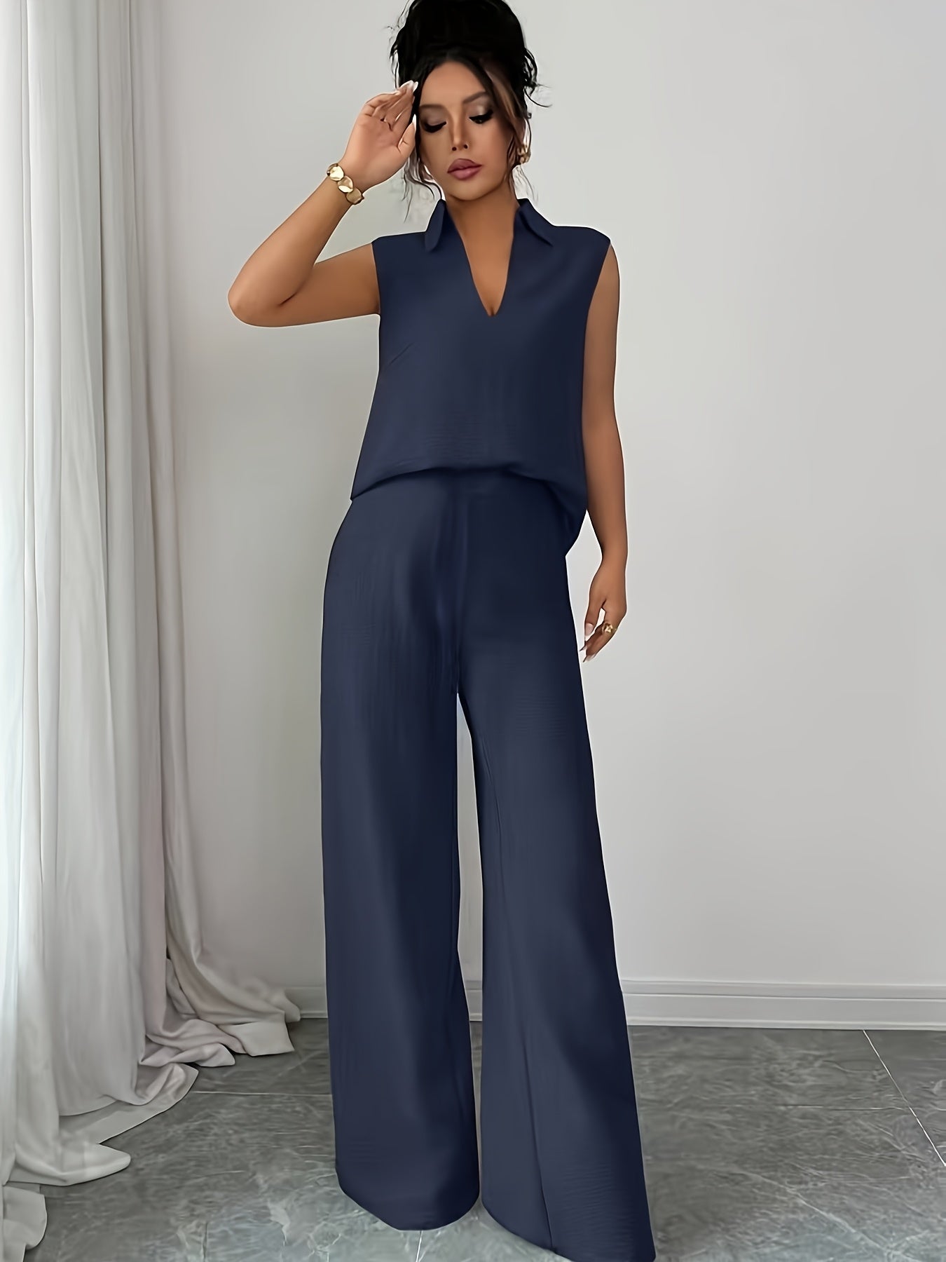 Damen Zweiteiliges Set mit V-Ausschnitt und Gerader Hose
