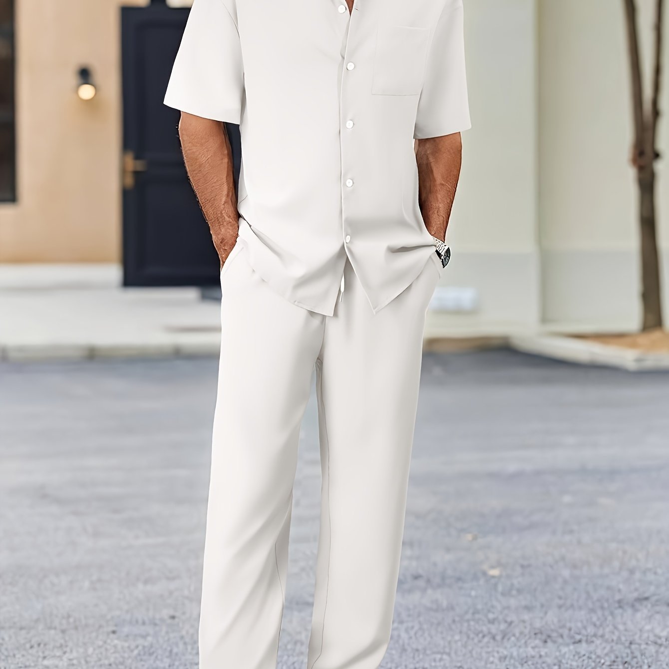 Herren Kurzarm Set mit Hemd und Lockerer Hose