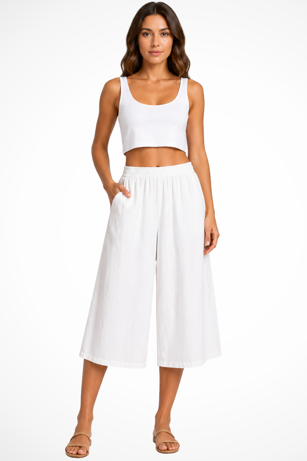 Wrenley Damen Hose – High Waist & Weites Cropped Bein mit Taschen