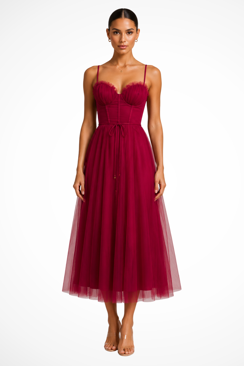 Florence Damen Midikleid – Korsett Tüll & Gestuft Elegant