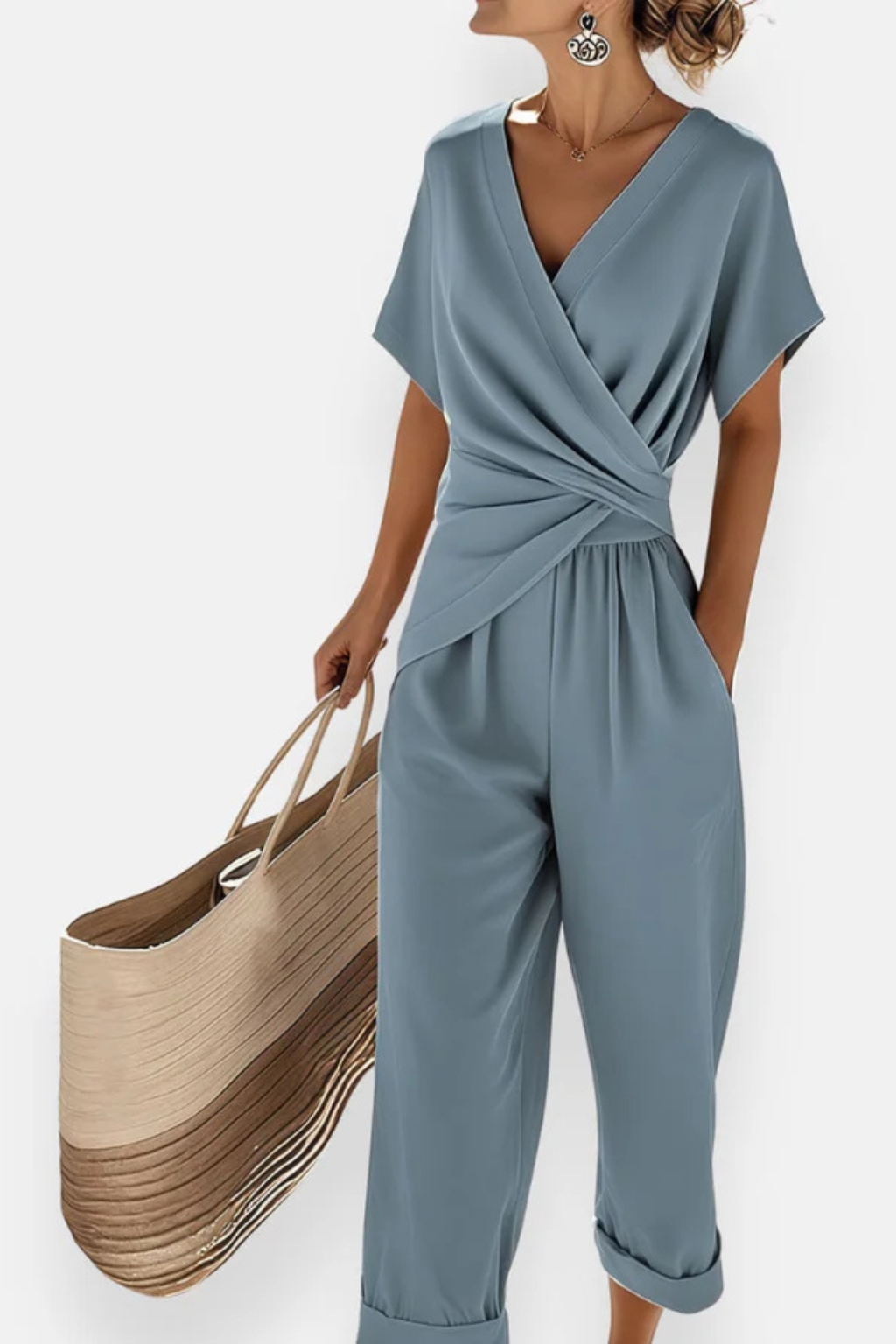 Celeste | Damen Jumpsuit – Wickeloptik & Kurzarm Modern