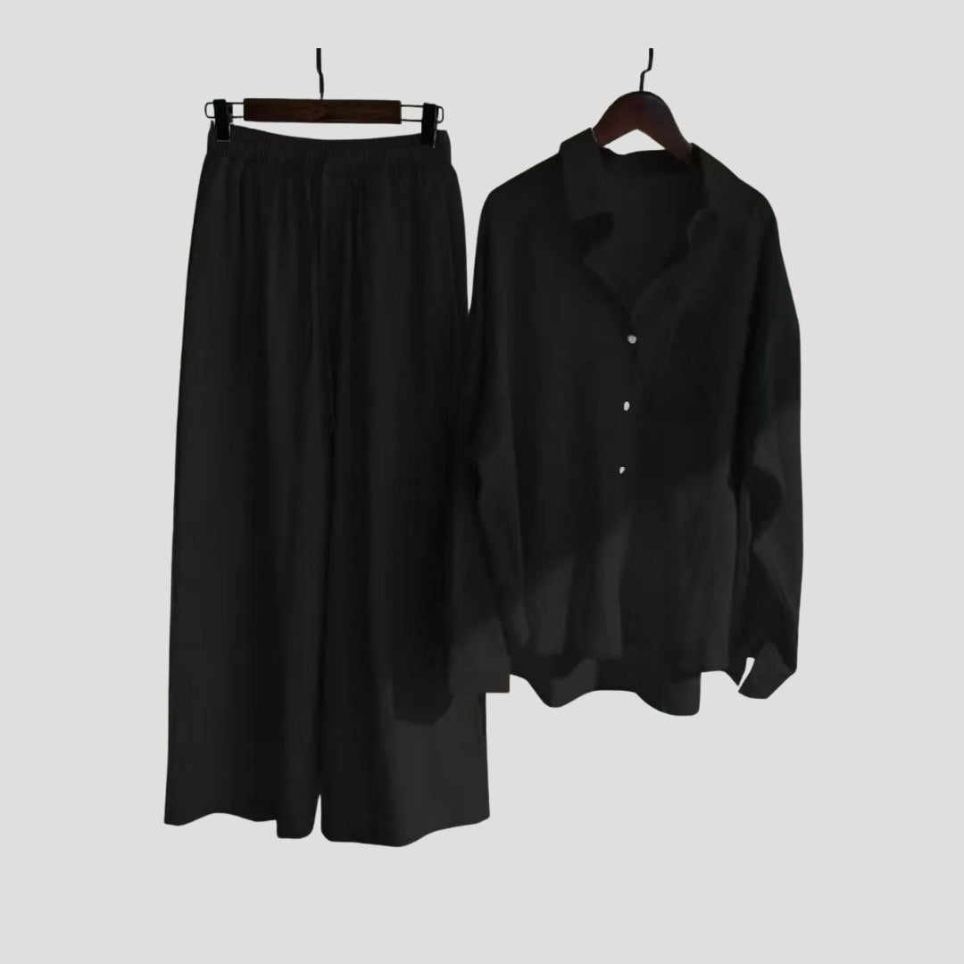 Damen Leinen Set – Hemd & Weite Hose