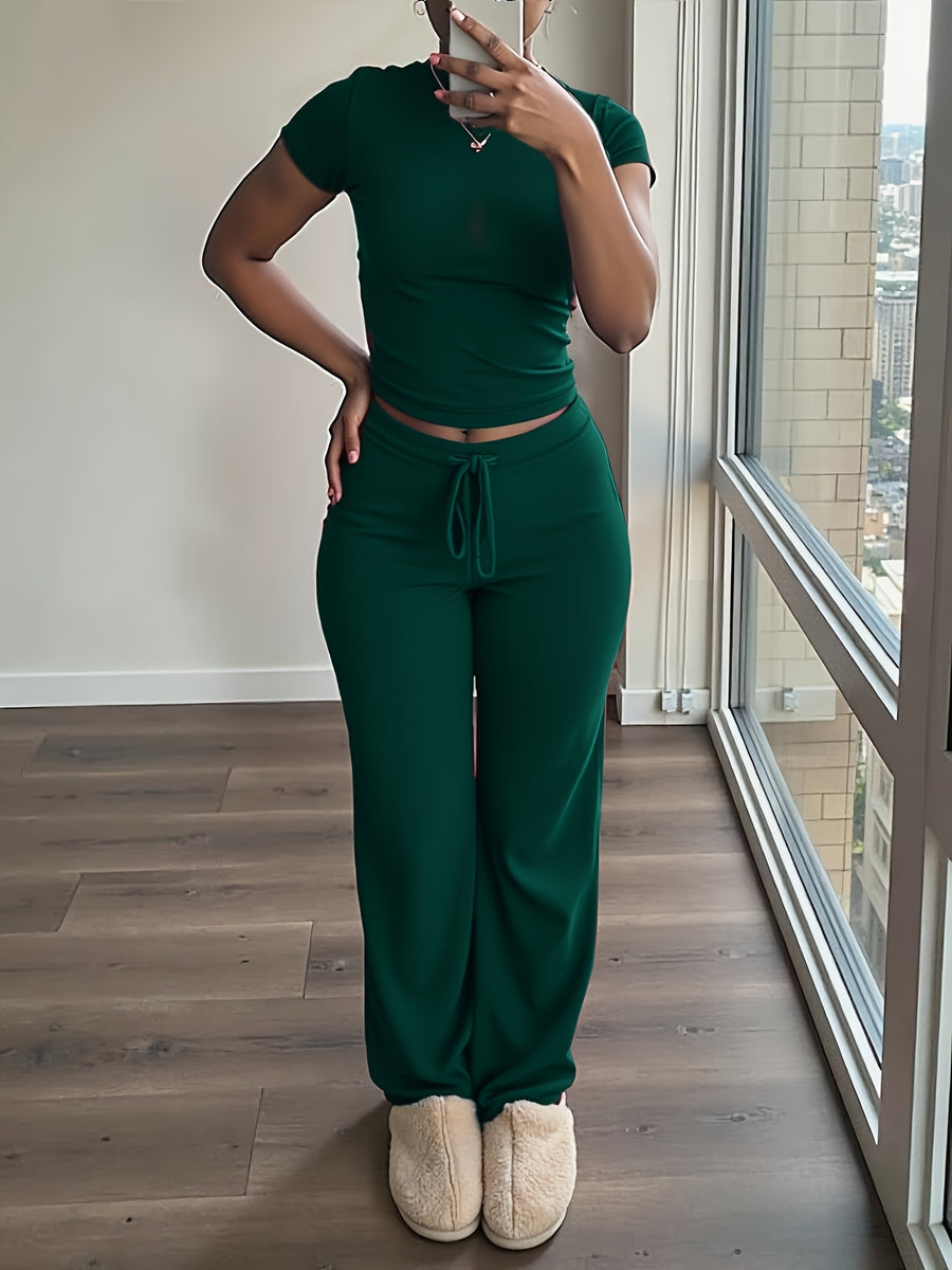 Damen 2-teiliges Set mit Kurzarmtop und Weiter Hose