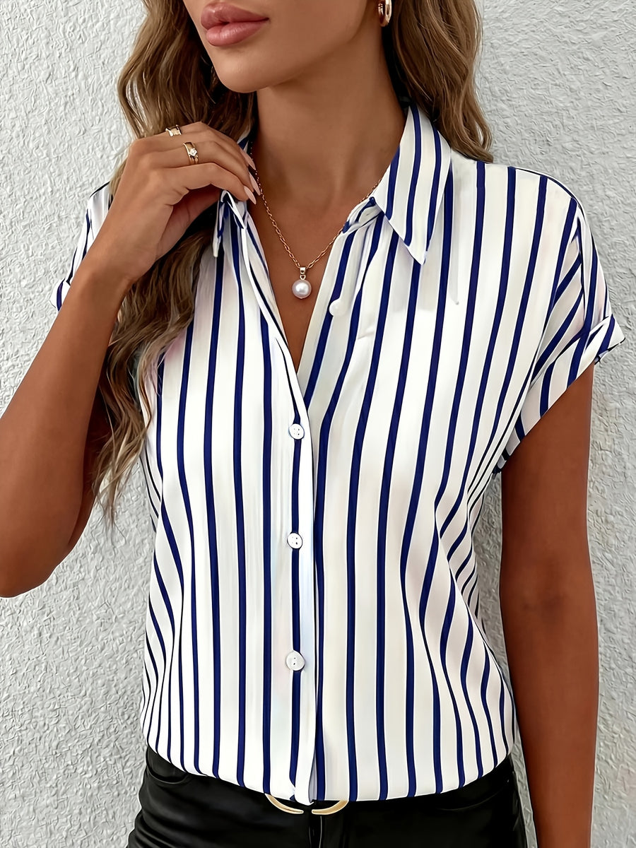 Damen Bluse – Gestreift & Reverskragen Elegant