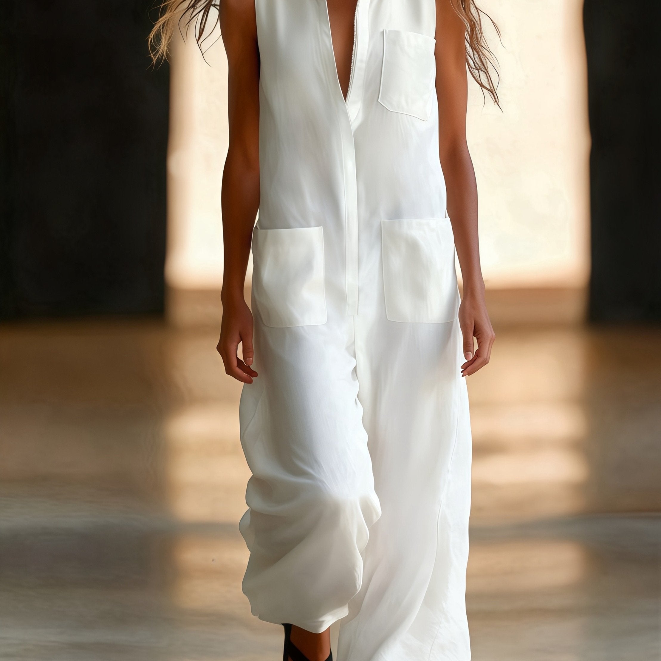 Damen Ärmelloser Wide-Leg Jumpsuit mit Taschen