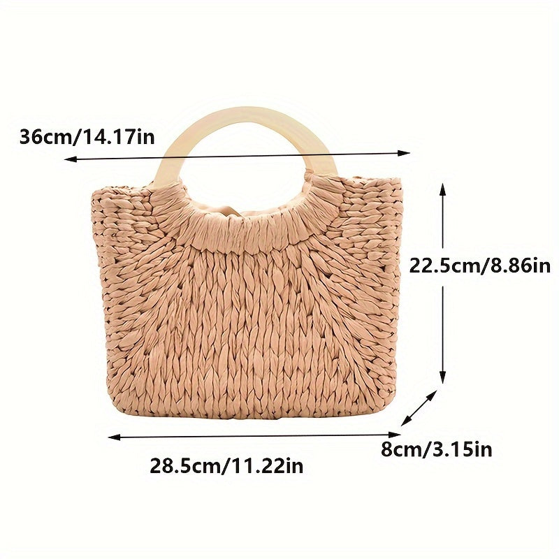Kaqise™ | Handgefertigte Damen Strohtasche mit Holzgriff