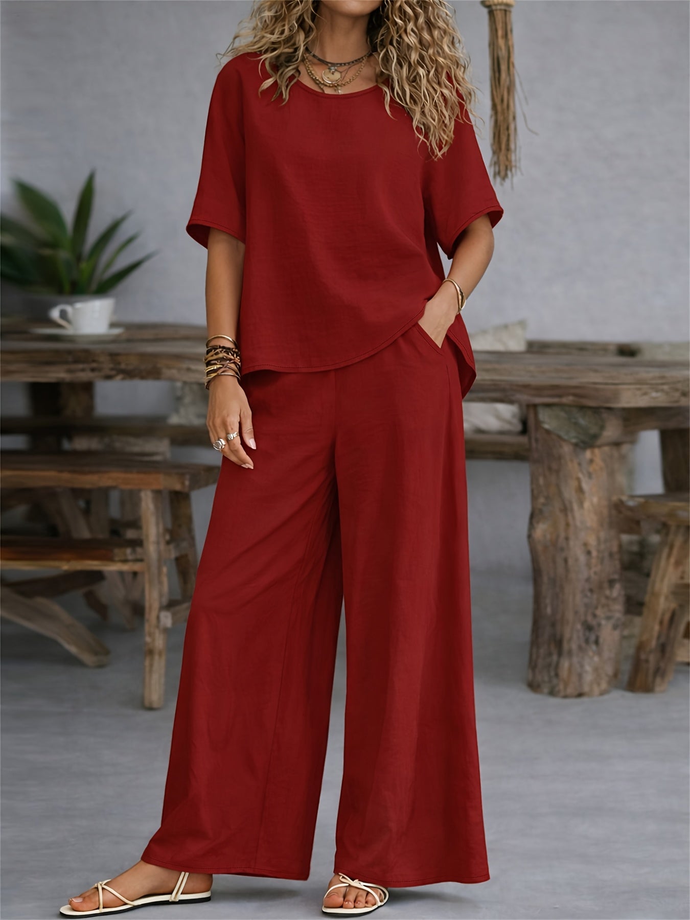 Damen Set – Zweiteiler Shirt & Weite Hose Lässig