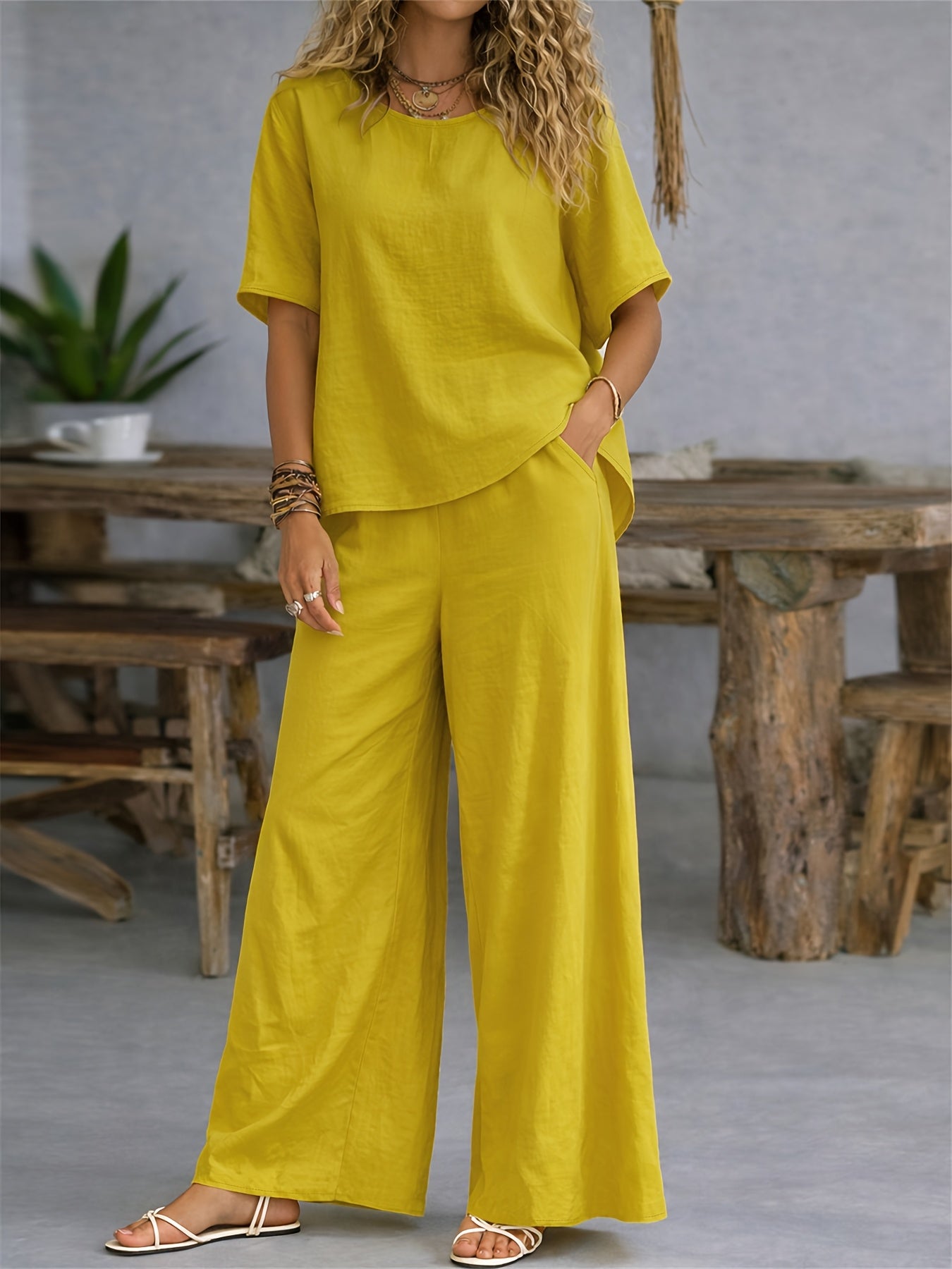 Damen Set – Zweiteiler Shirt & Weite Hose Lässig