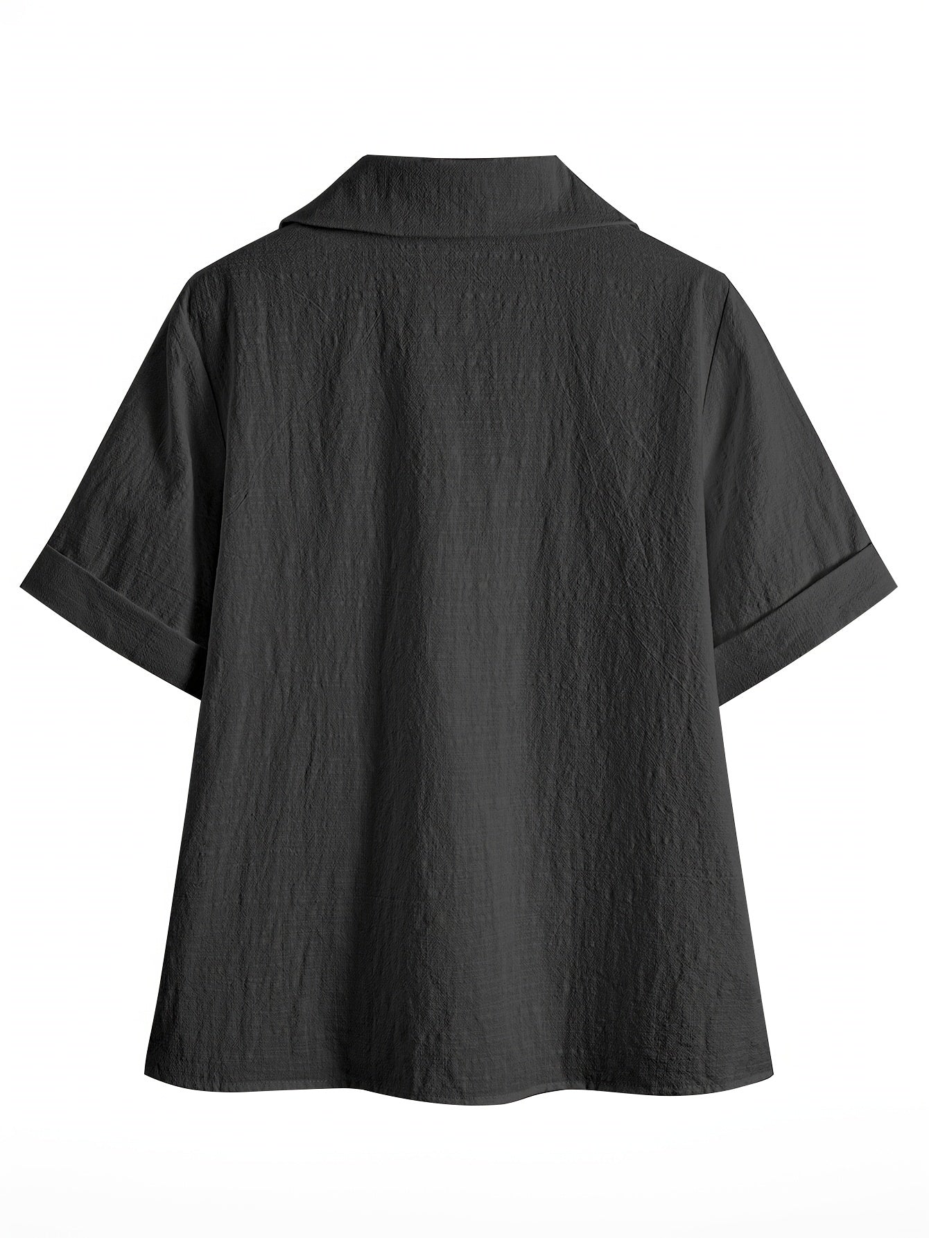 Damen Bluse – Locker & Reverskragen Kurzarm Einfarbig
