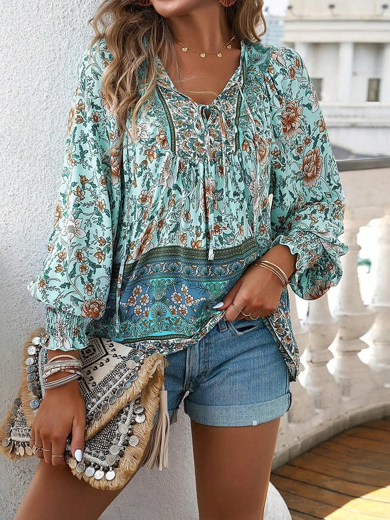 Marzena Damen Bluse – Floral Boho Langarm Elegant