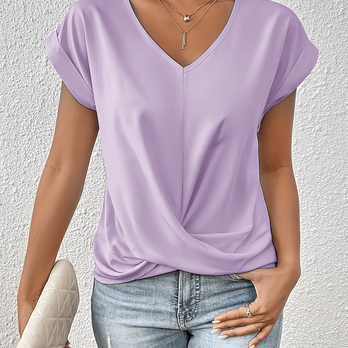 Damen Elegantes Kurzarm Top mit Herzausschnitt