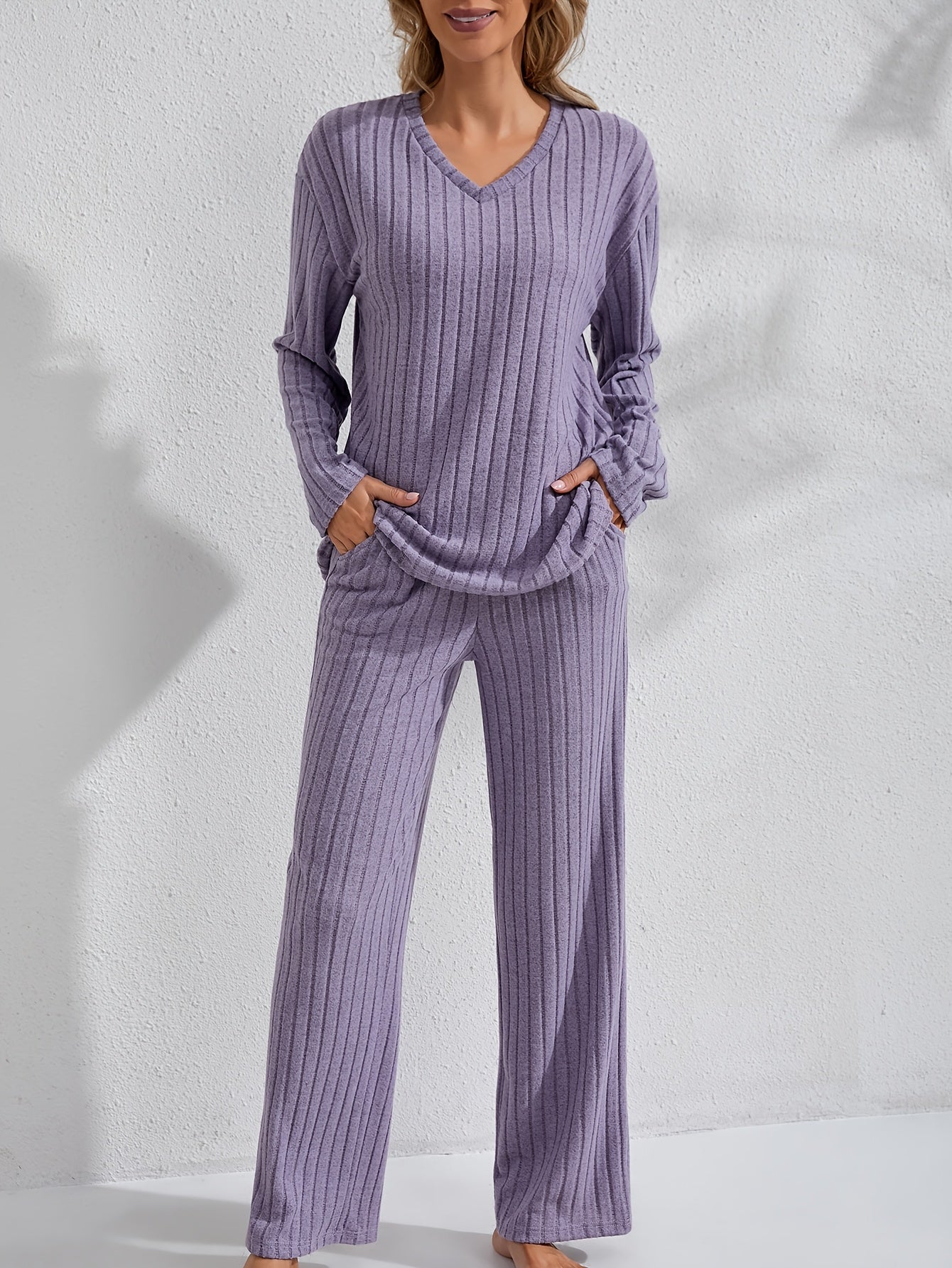 Damen Plus Size Loungewear Set mit Langarmtop und Hose