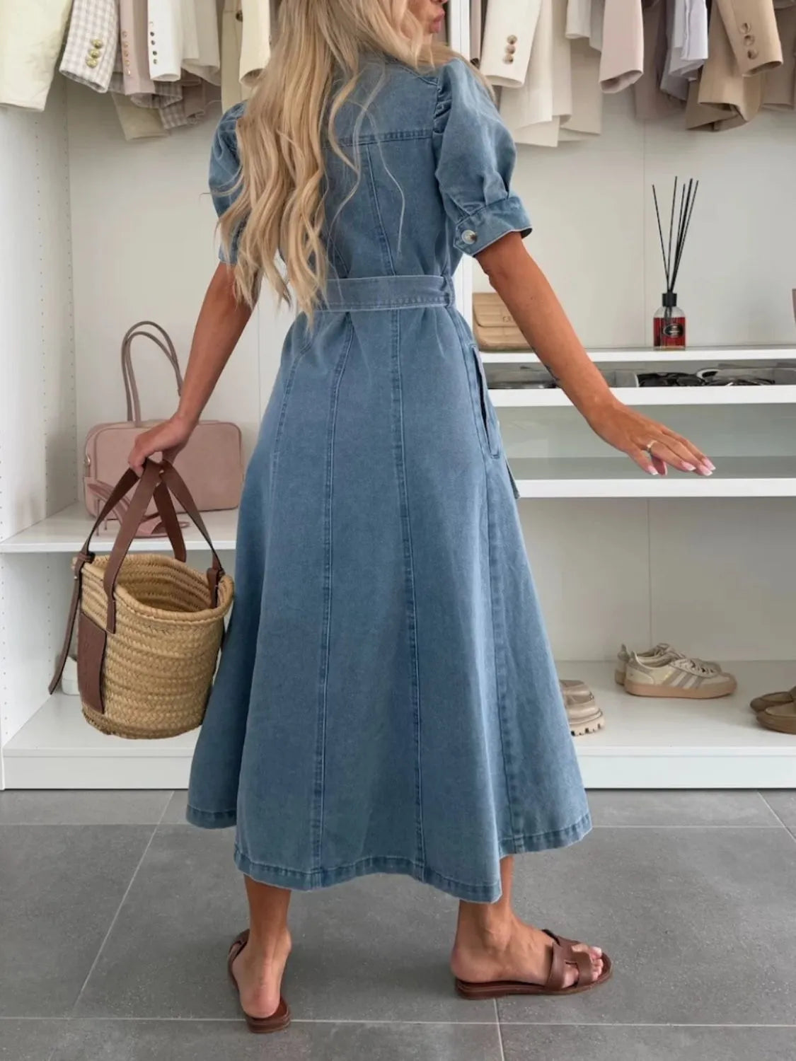 Anna | Damen Maxi-Jeanskleid mit Ärmeln