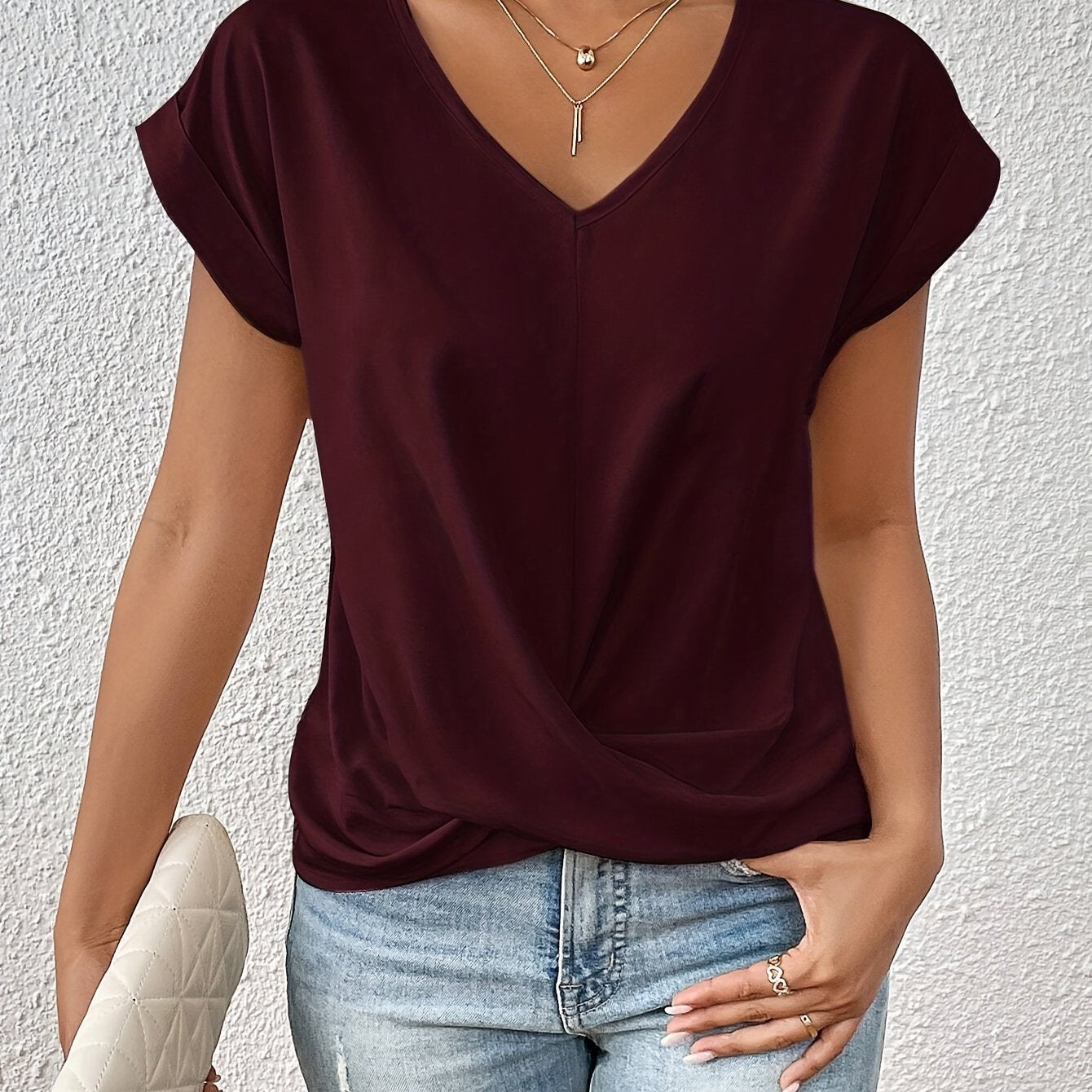 Damen Elegantes Kurzarm Top mit Herzausschnitt