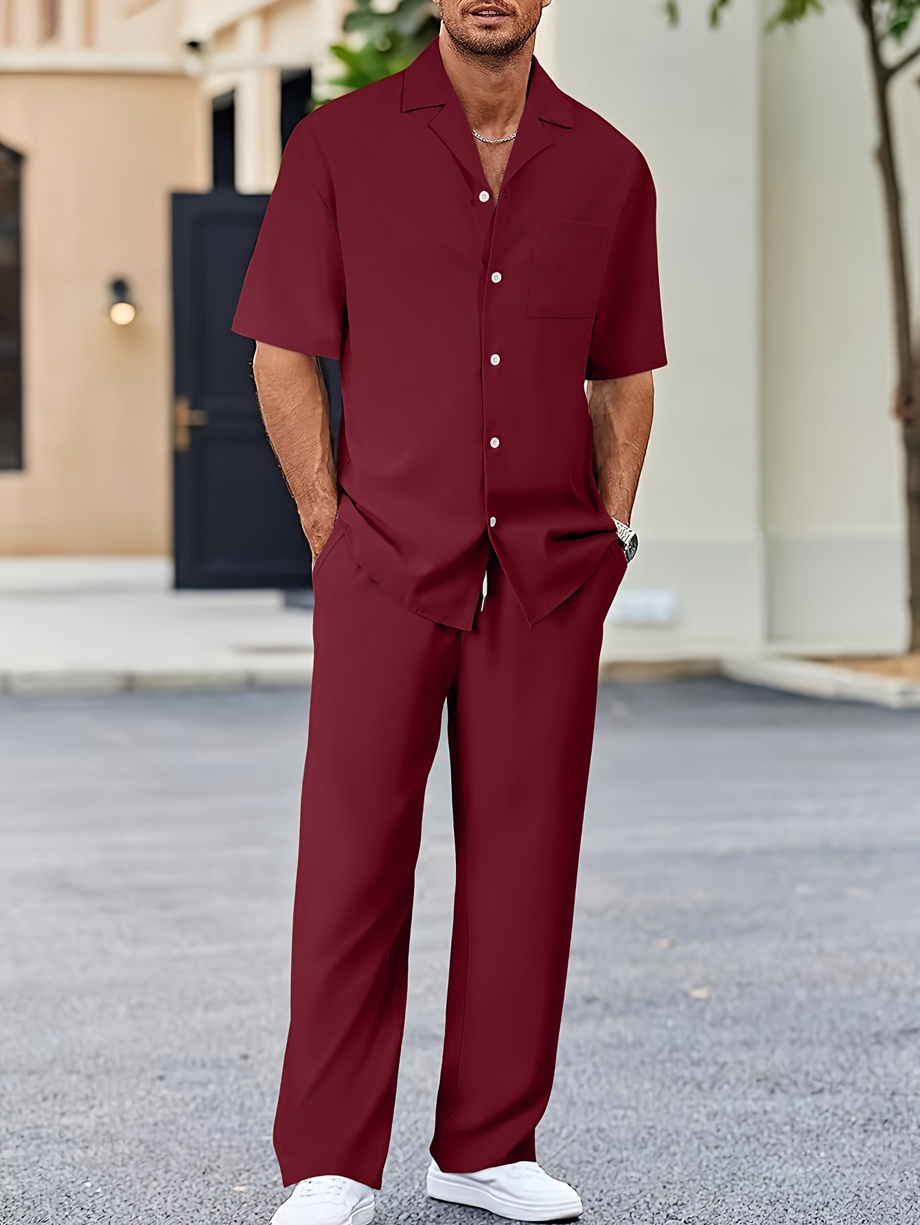 Herren Kurzarm Set mit Hemd und Lockerer Hose