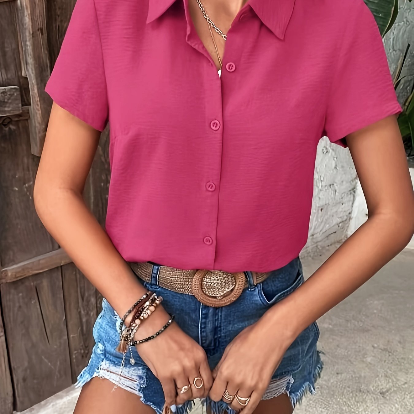 Damen Elegante Kurzarm Bluse mit Rüschen-Saum