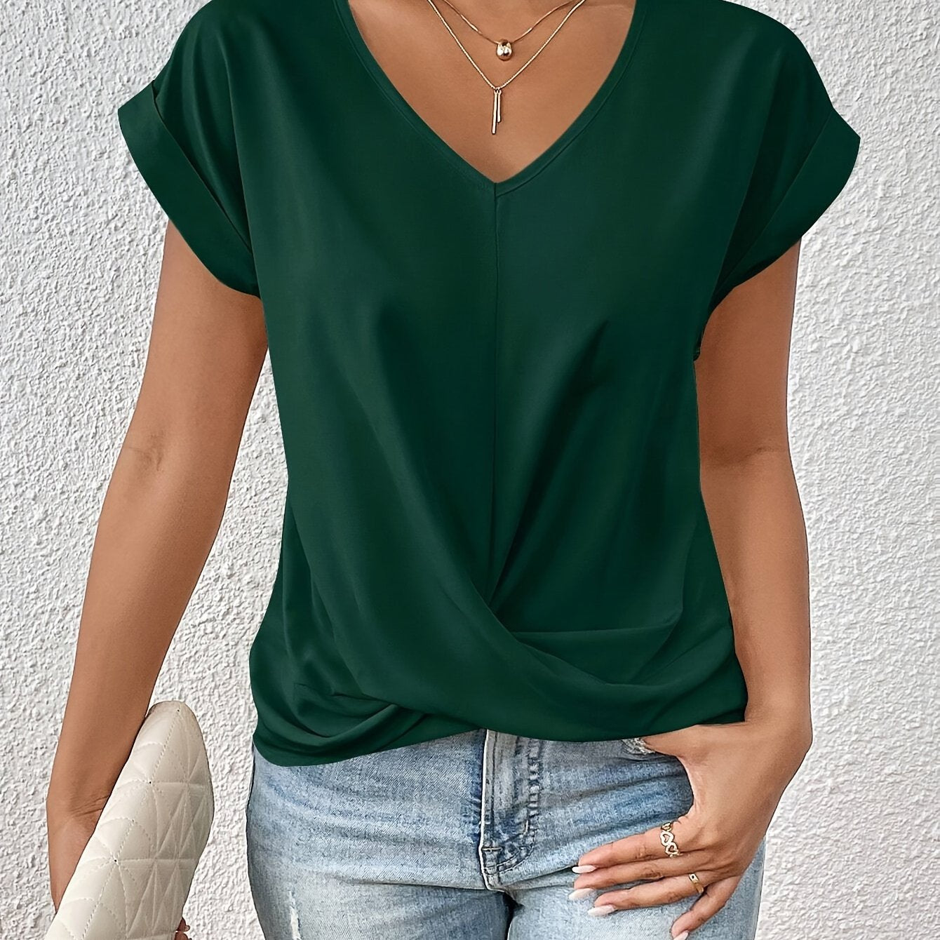 Damen Elegantes Kurzarm Top mit Herzausschnitt