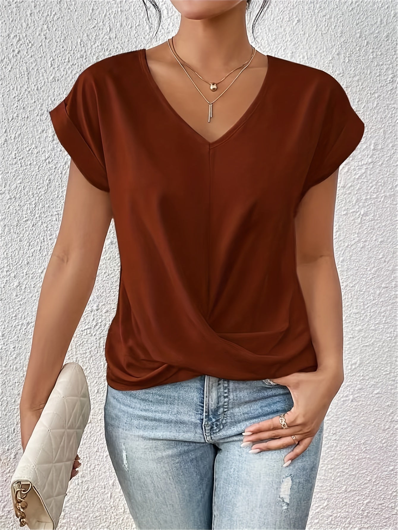 Damen Elegantes Kurzarm Top mit Herzausschnitt