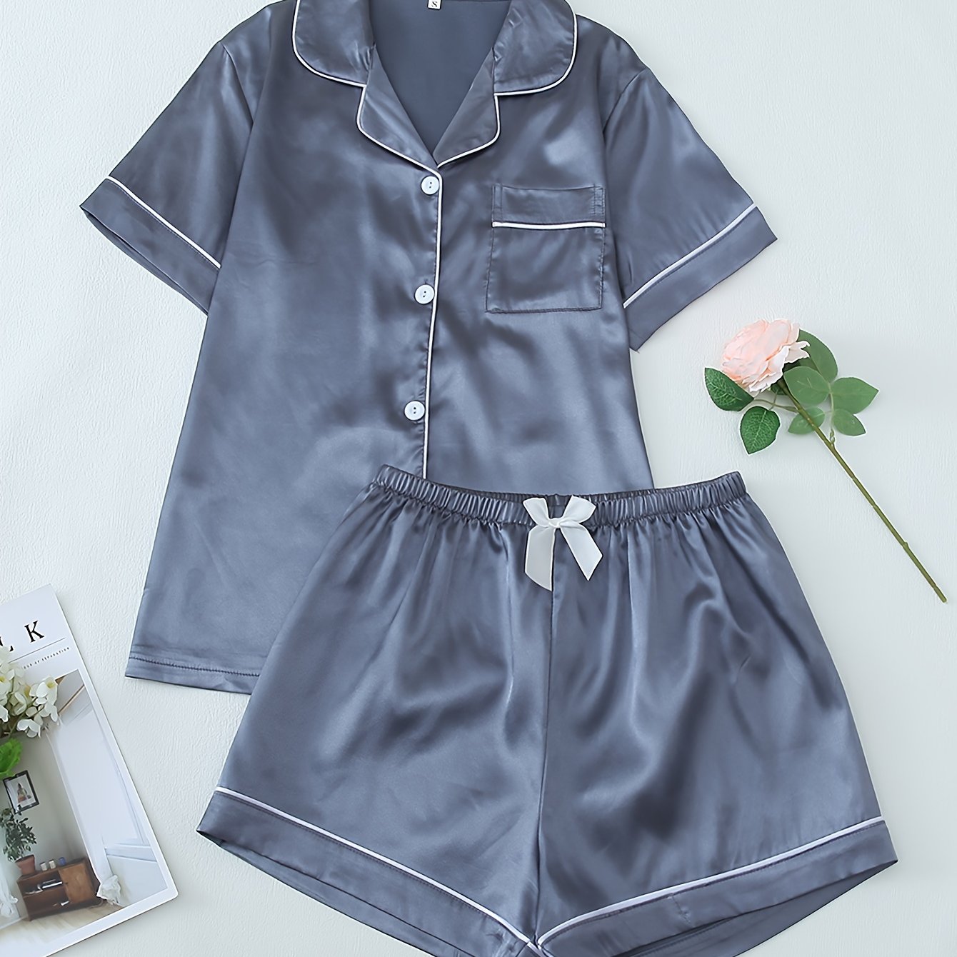 Damen Pyjama Set – Satin Kurzarm Elegant