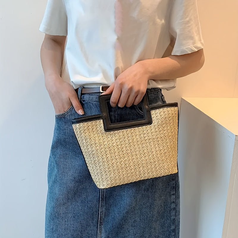 Damen Sommer Handtasche Beige Schwarz
