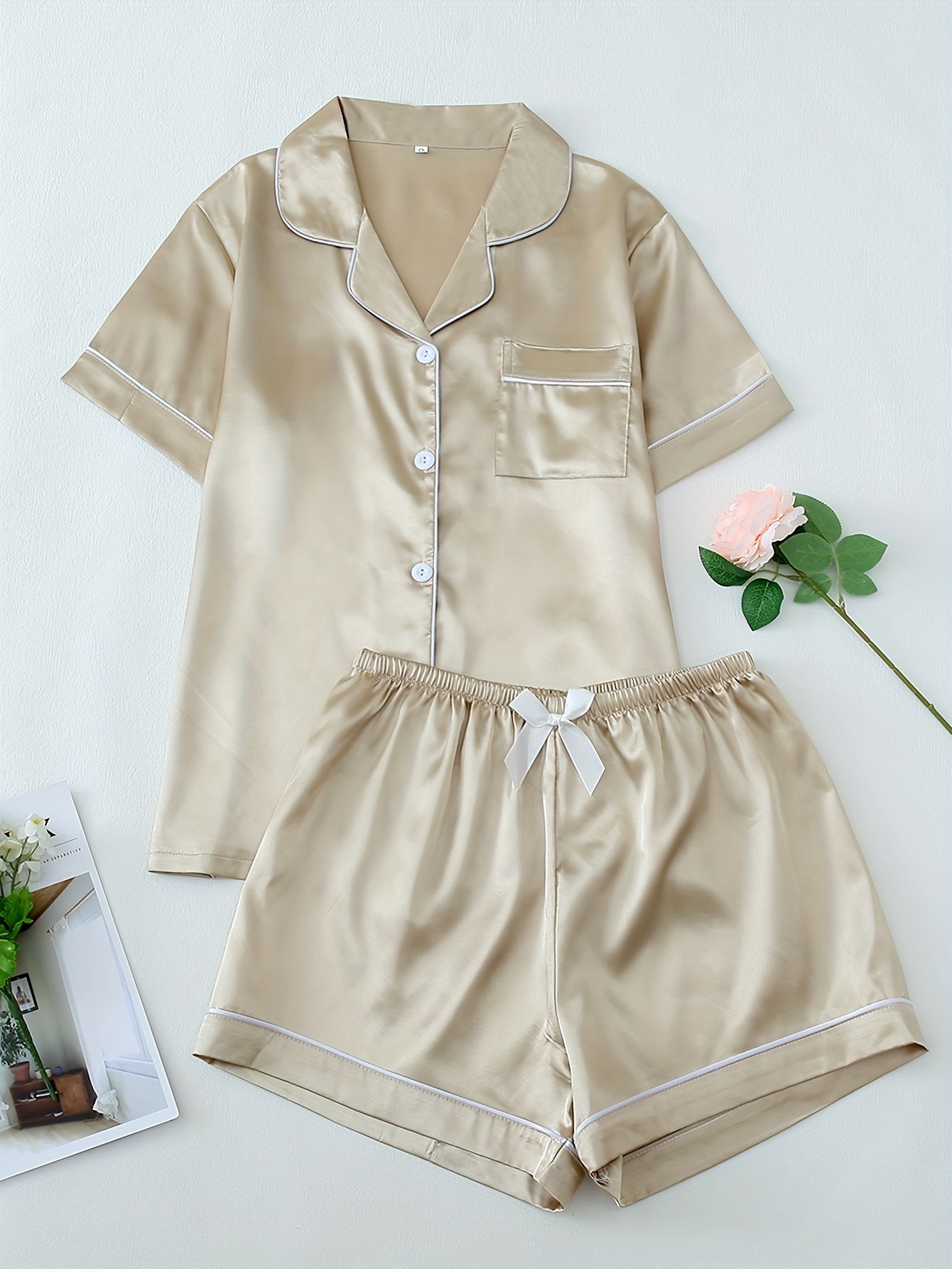 Damen Pyjama Set – Satin Kurzarm Elegant