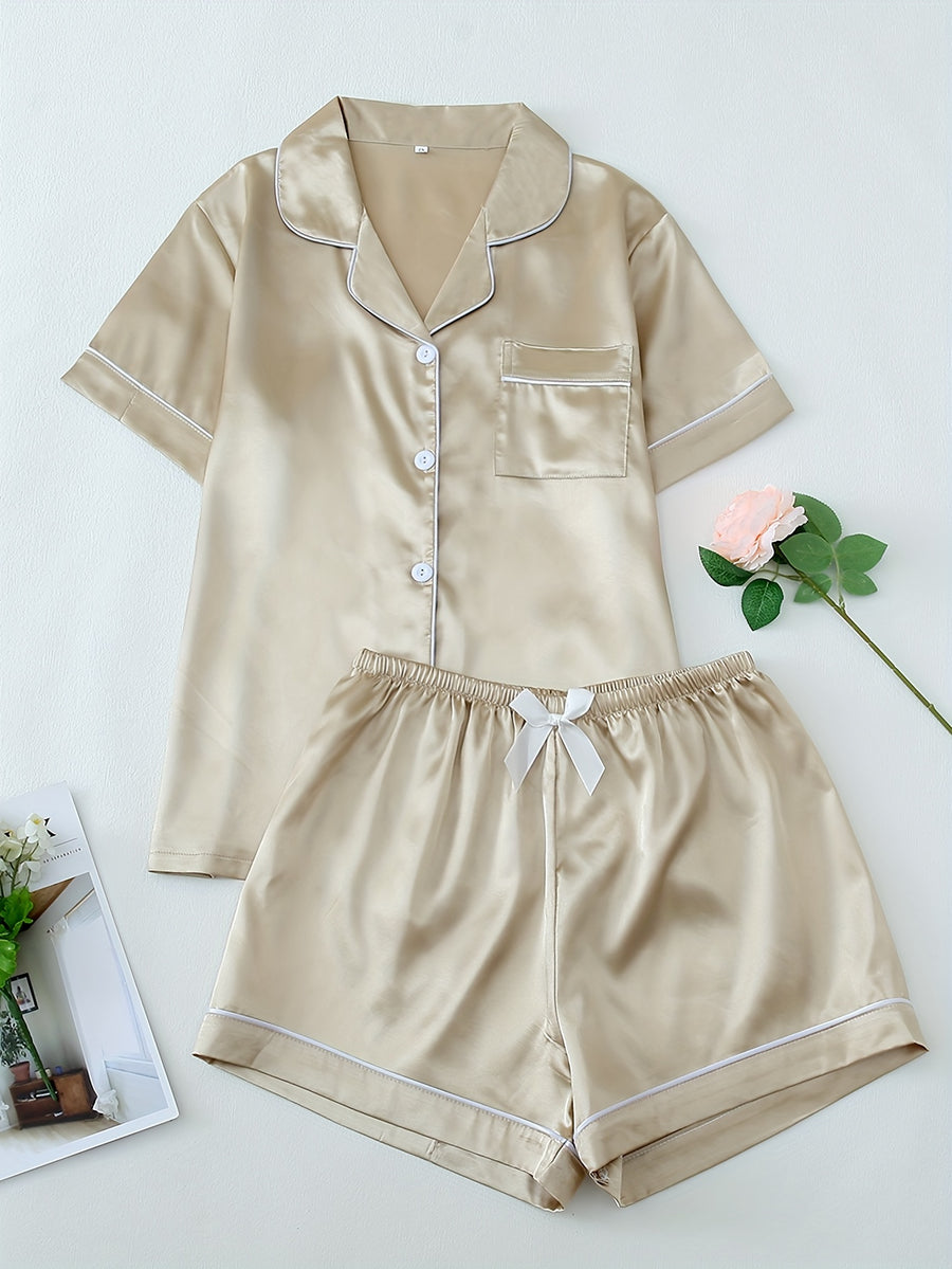 Damen Pyjama Set – Satin Kurzarm Elegant