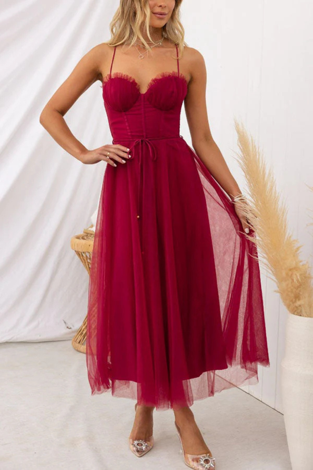 Florence Damen Midikleid – Korsett Tüll & Gestuft Elegant